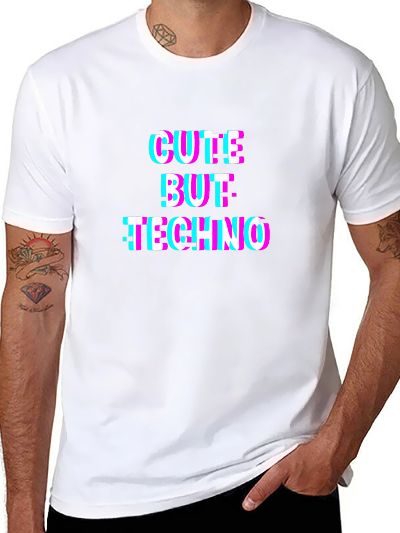 Cute But Techno T-Shirt - Glitch Style Black Tee