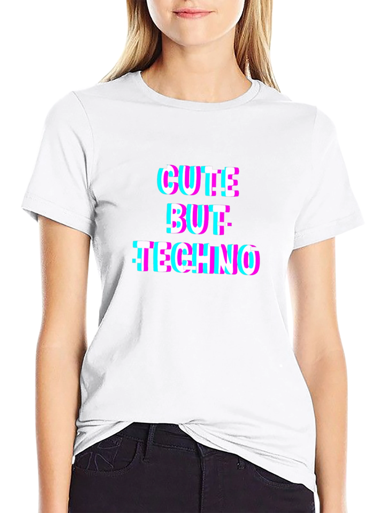 Cute But Techno T-Shirt - Glitch Style Black Tee