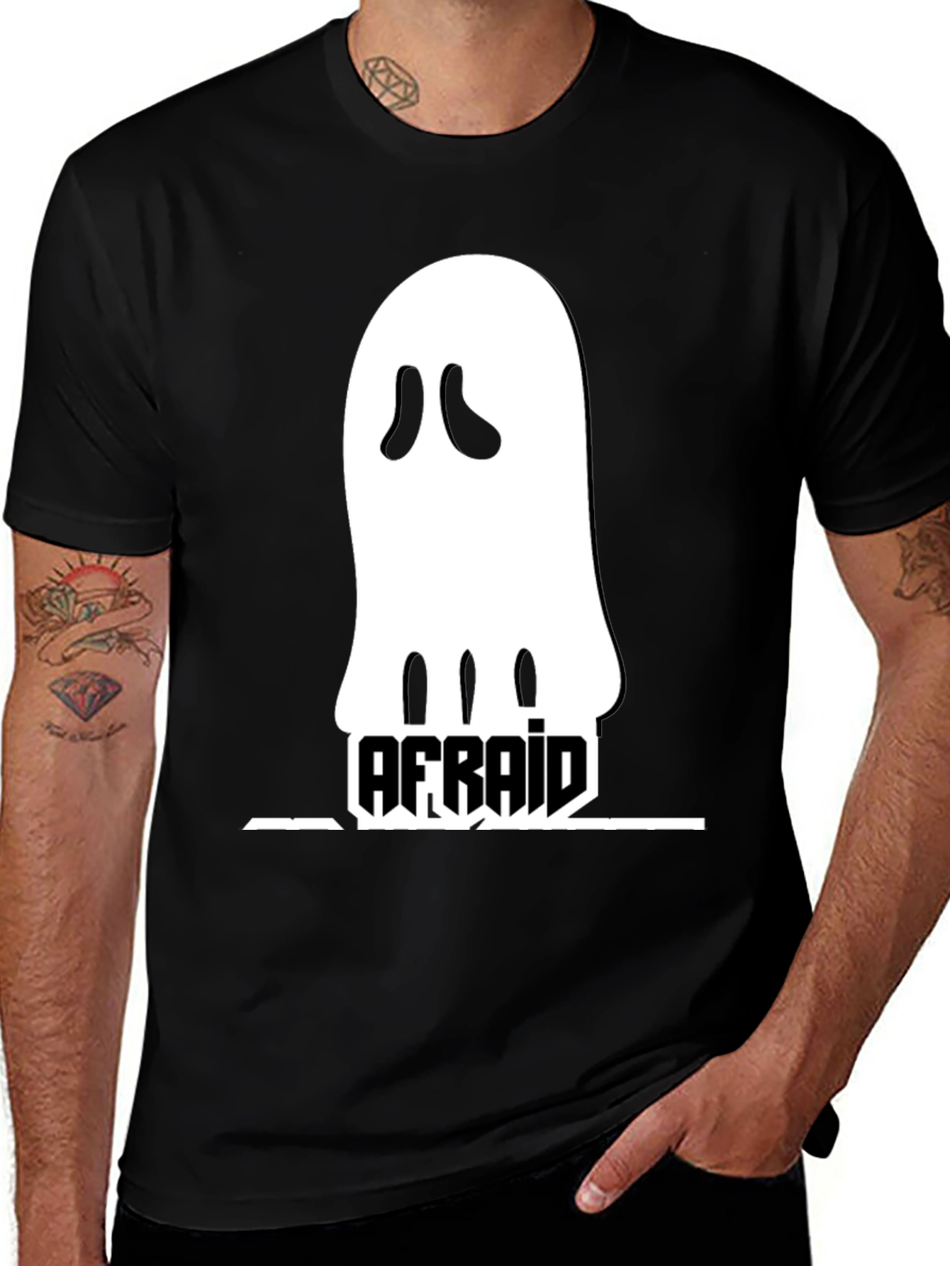Afraid Ghost Graphic T-Shirt - Black