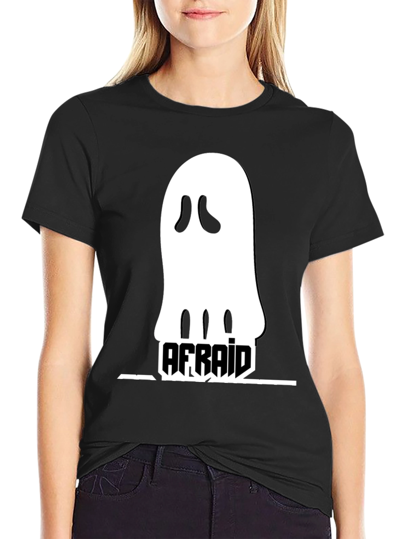 Afraid Ghost Graphic T-Shirt - Black
