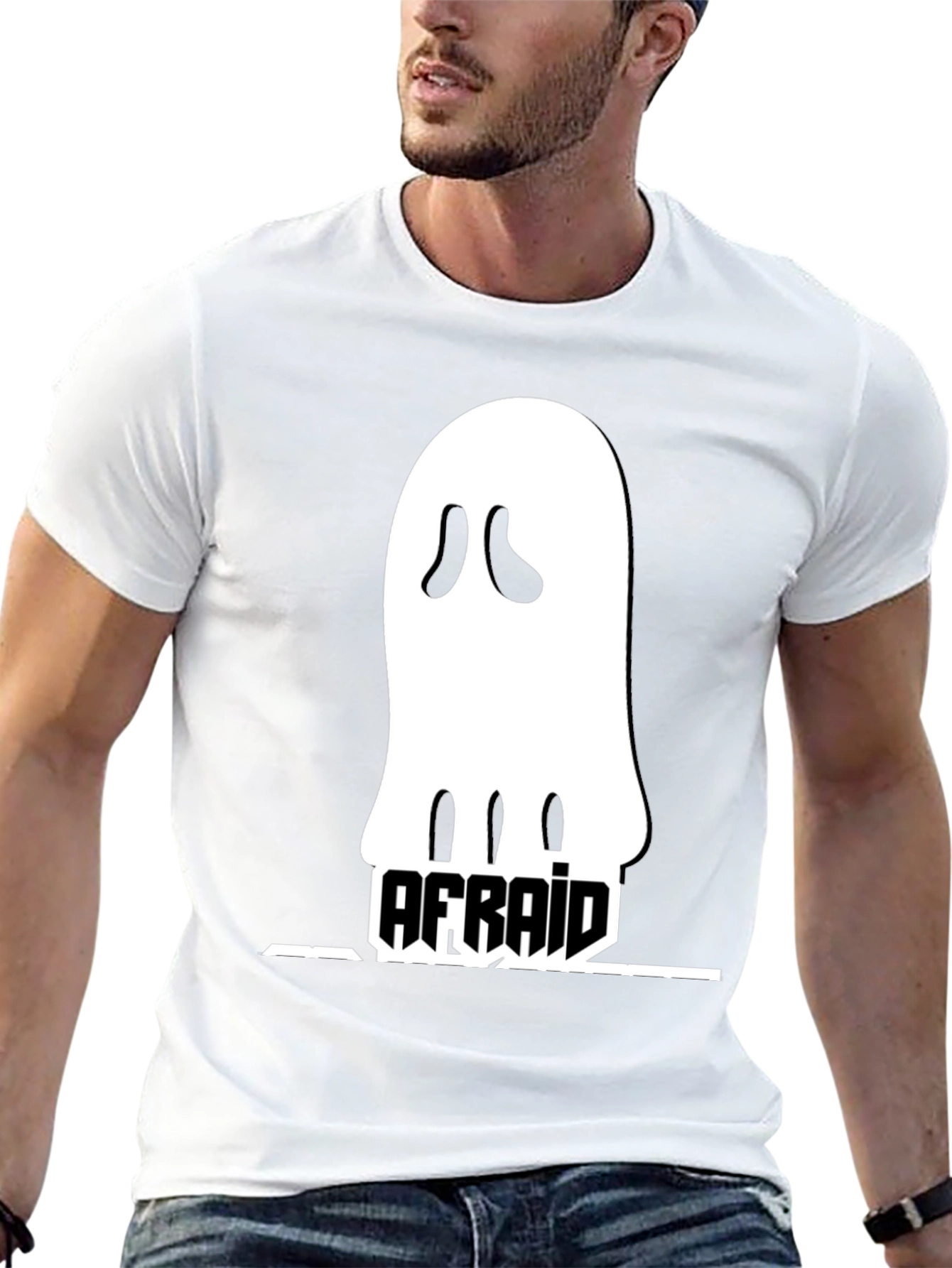 Afraid Ghost Graphic T-Shirt - Black