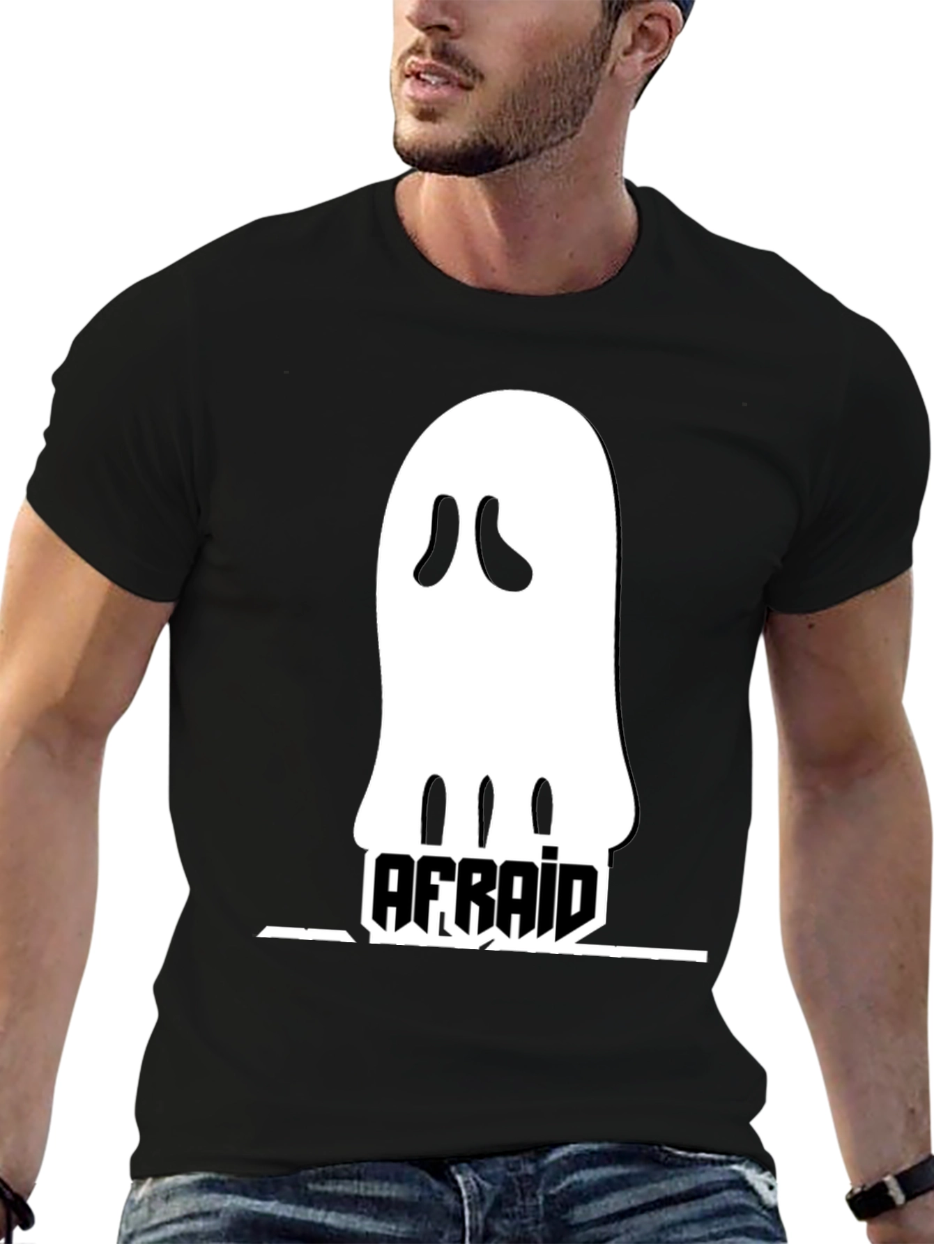 Afraid Ghost Graphic T-Shirt - Black