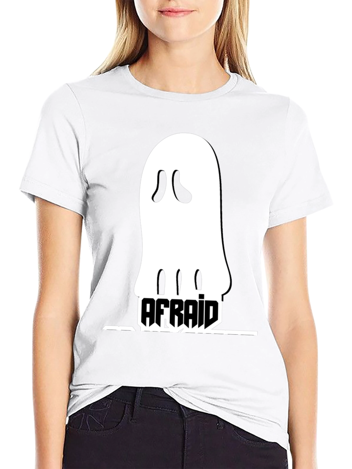 Afraid Ghost Graphic T-Shirt - Black