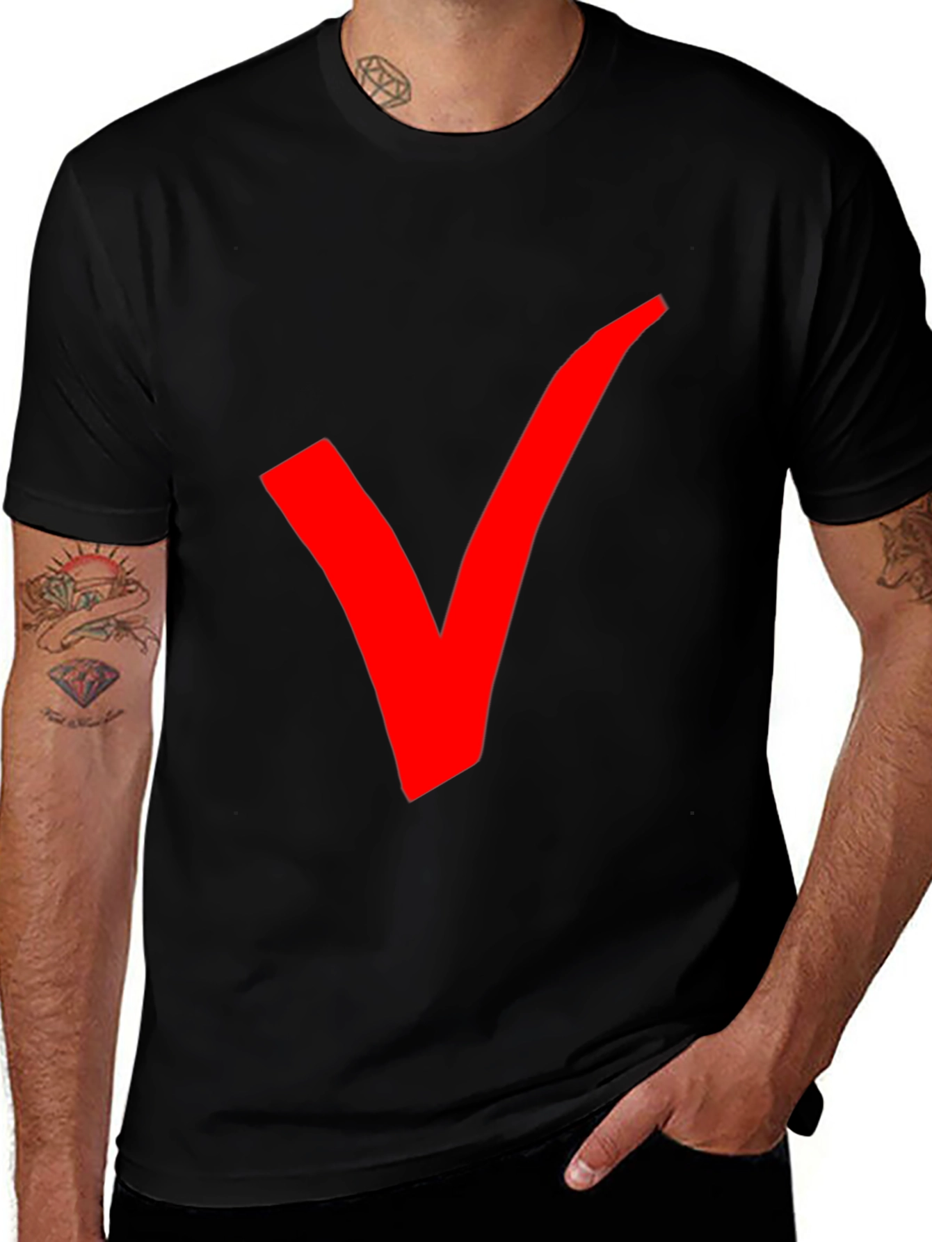 Bold Red Checkmark Black T-Shirt