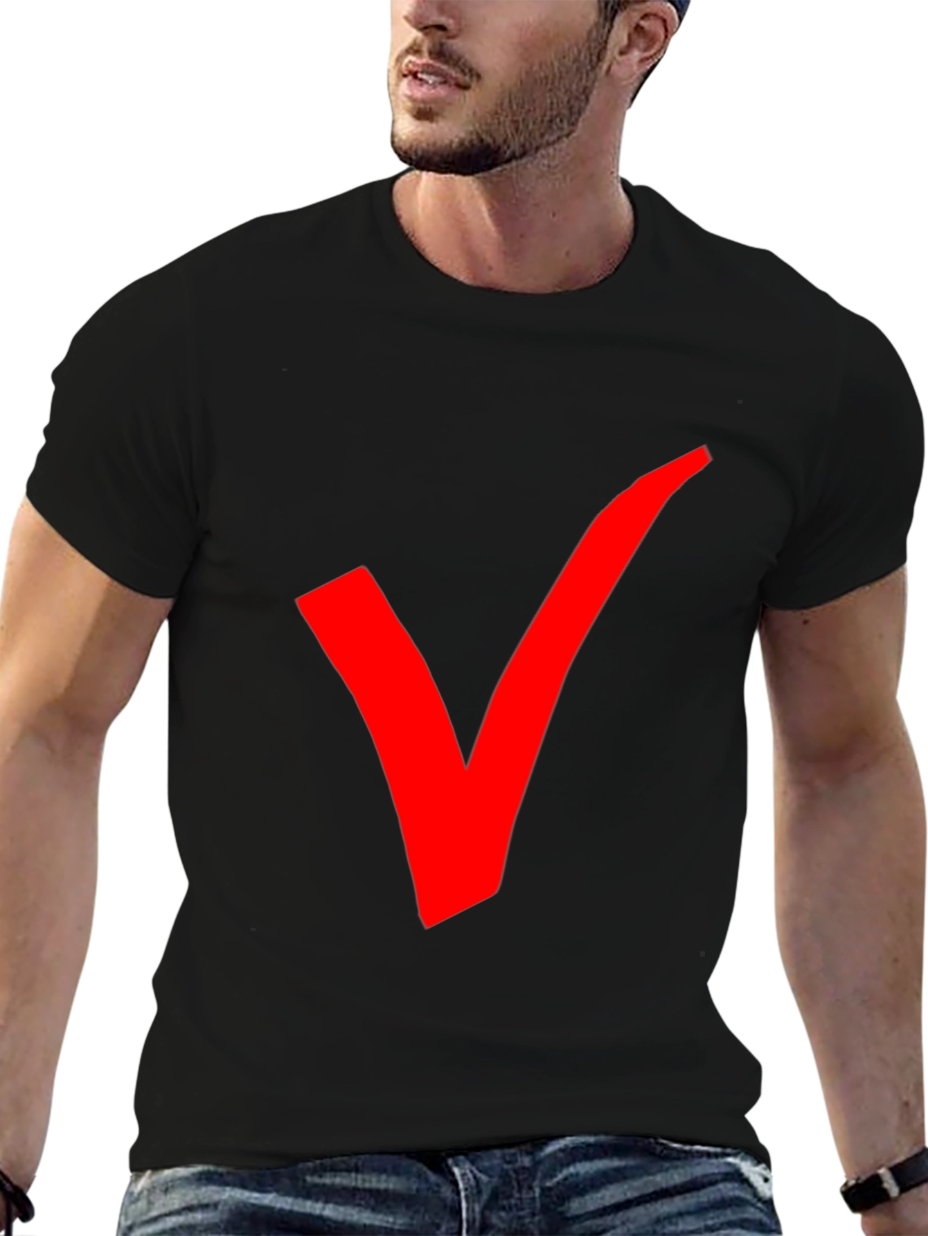 Bold Red Checkmark Black T-Shirt