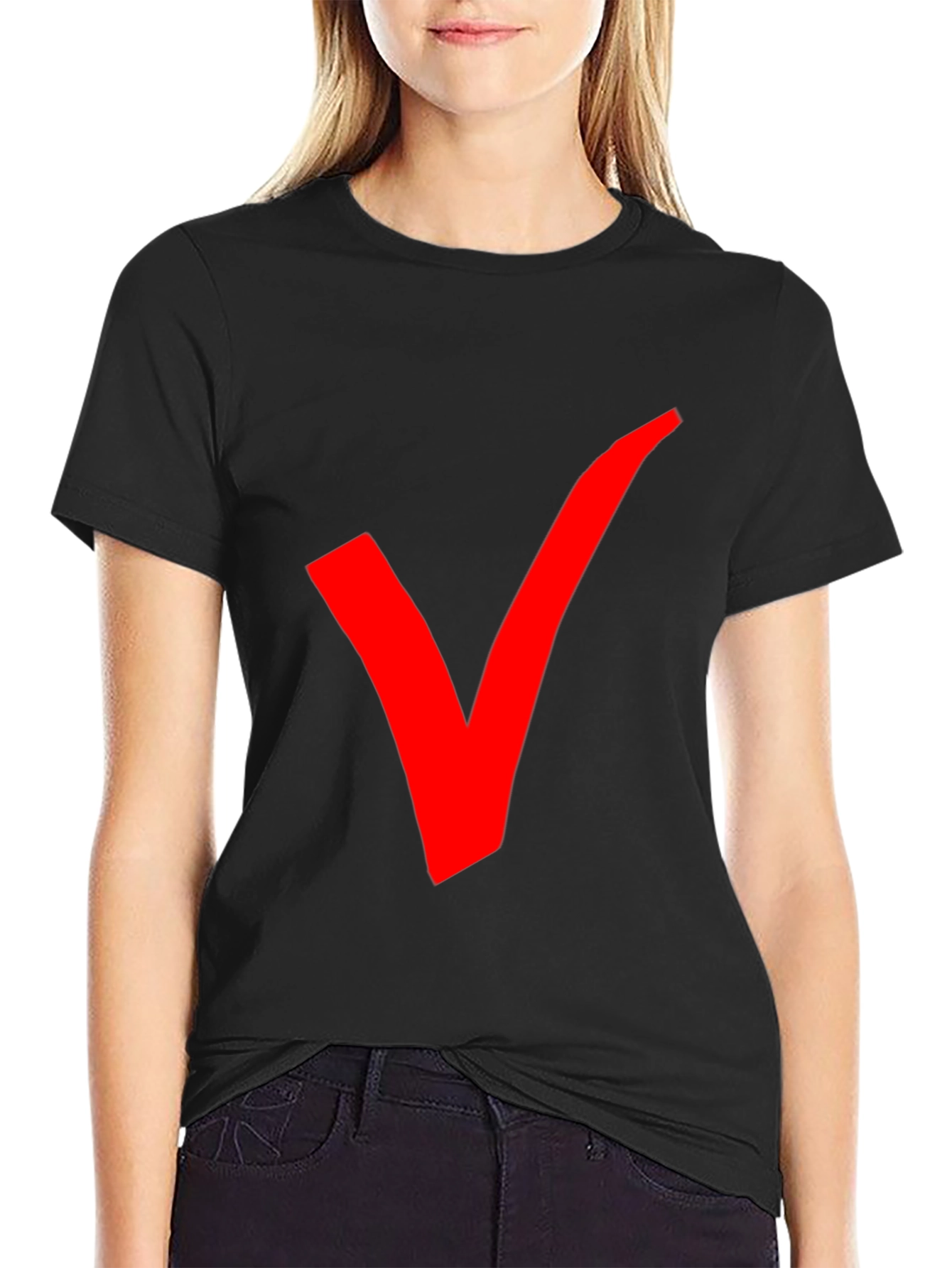 Bold Red Checkmark Black T-Shirt