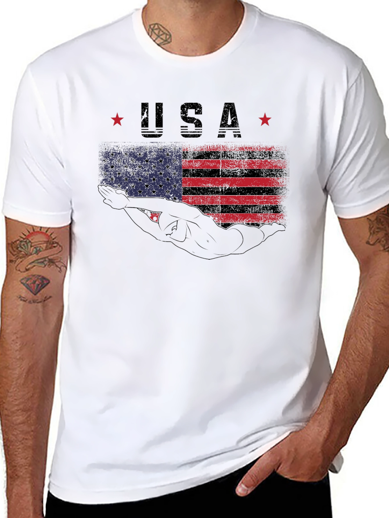 USA Swimmer Graphic T-Shirt - Patriotic Pride