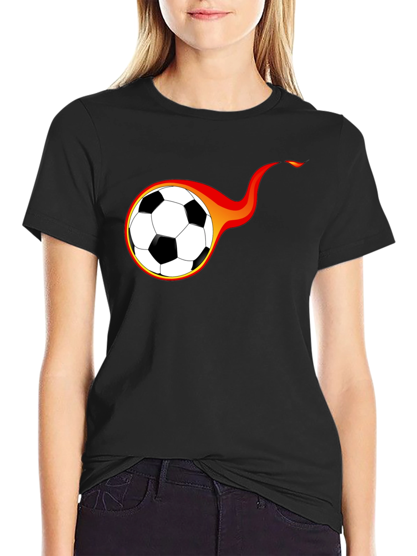 Fiery Soccer Ball Graphic T-Shirt - Black