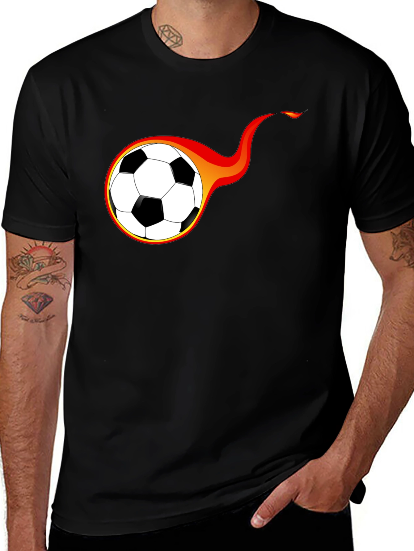 Fiery Soccer Ball Graphic T-Shirt - Black