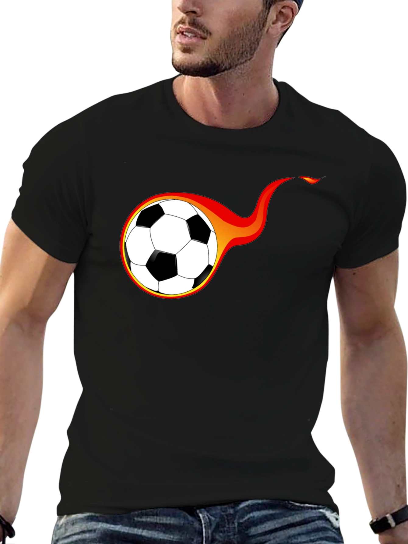 Fiery Soccer Ball Graphic T-Shirt - Black