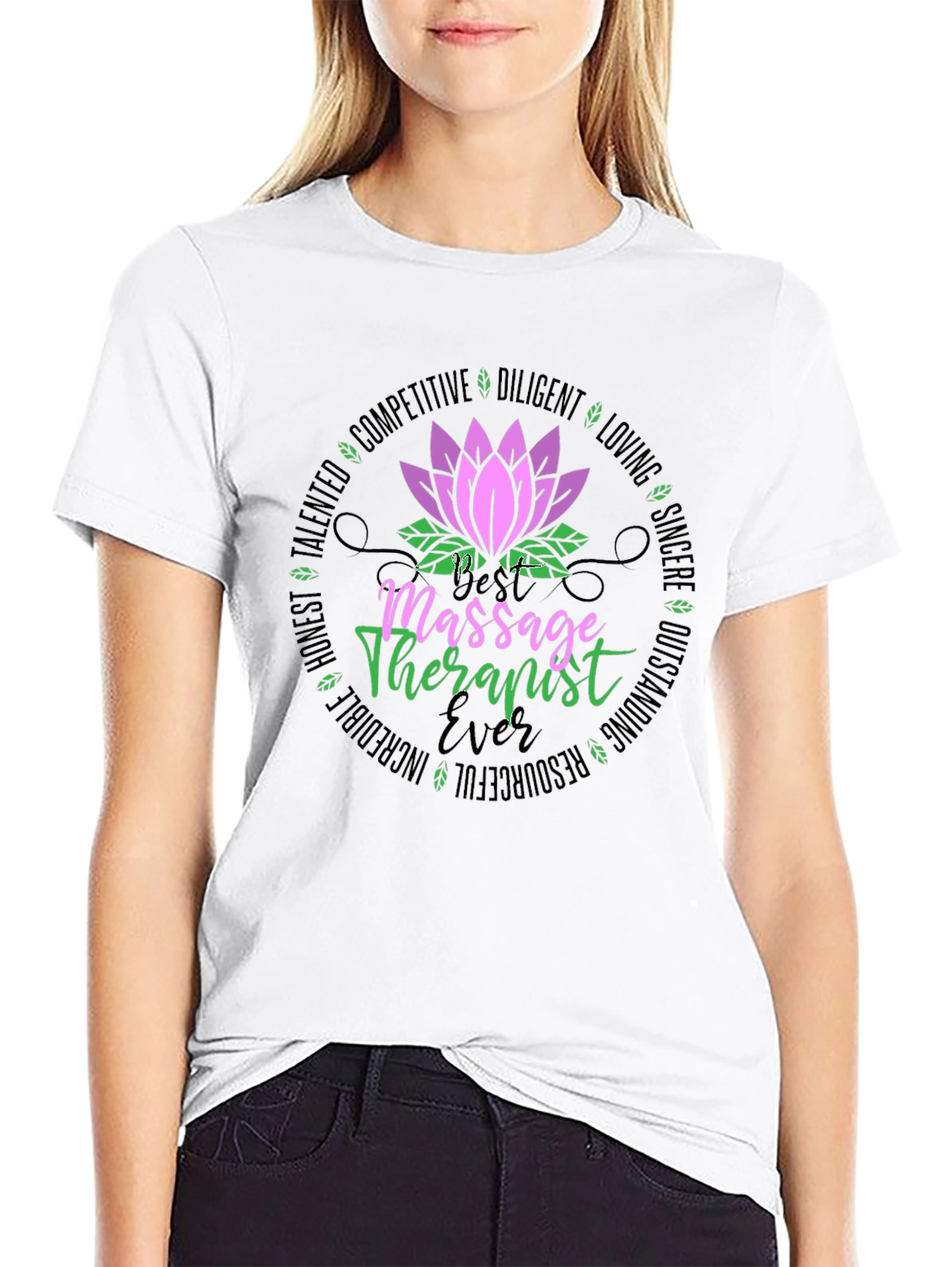 Massage Therapist Ever T-Shirt - Lotus Design Black Tee
