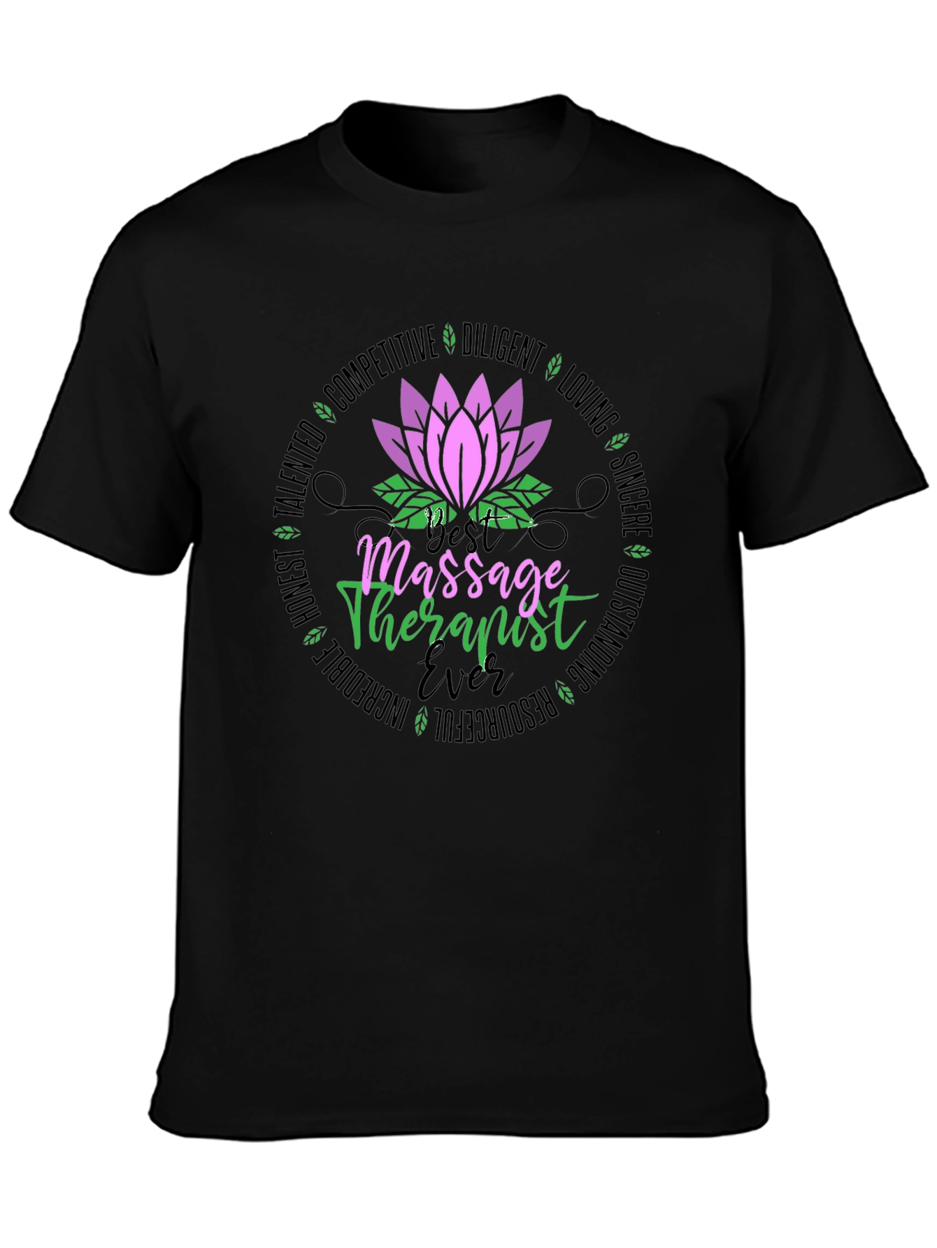 Massage Therapist Ever T-Shirt - Lotus Design Black Tee