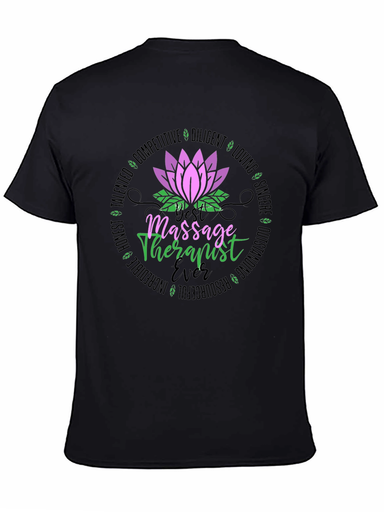 Massage Therapist Ever T-Shirt - Lotus Design Black Tee