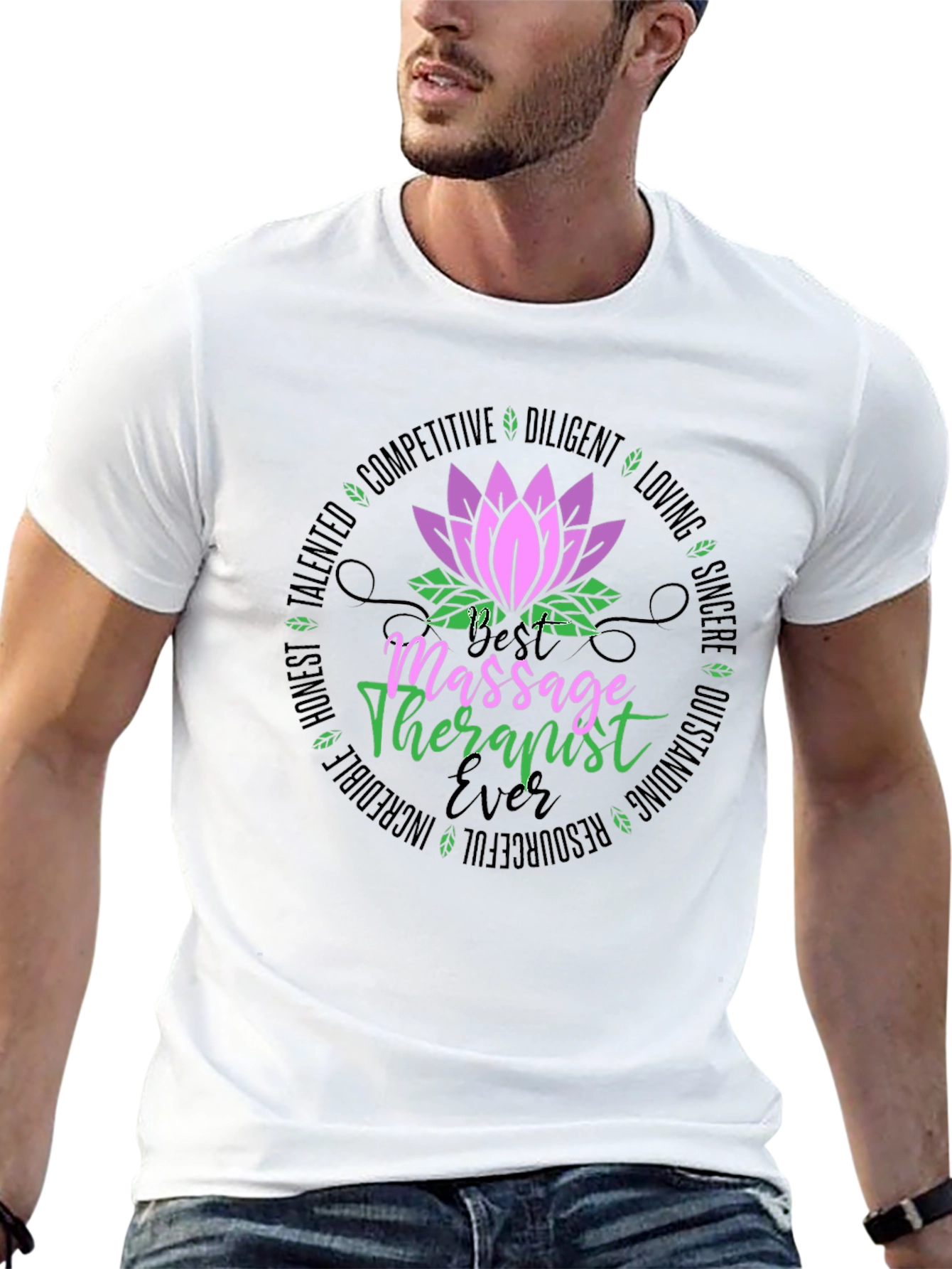 Massage Therapist Ever T-Shirt - Lotus Design Black Tee