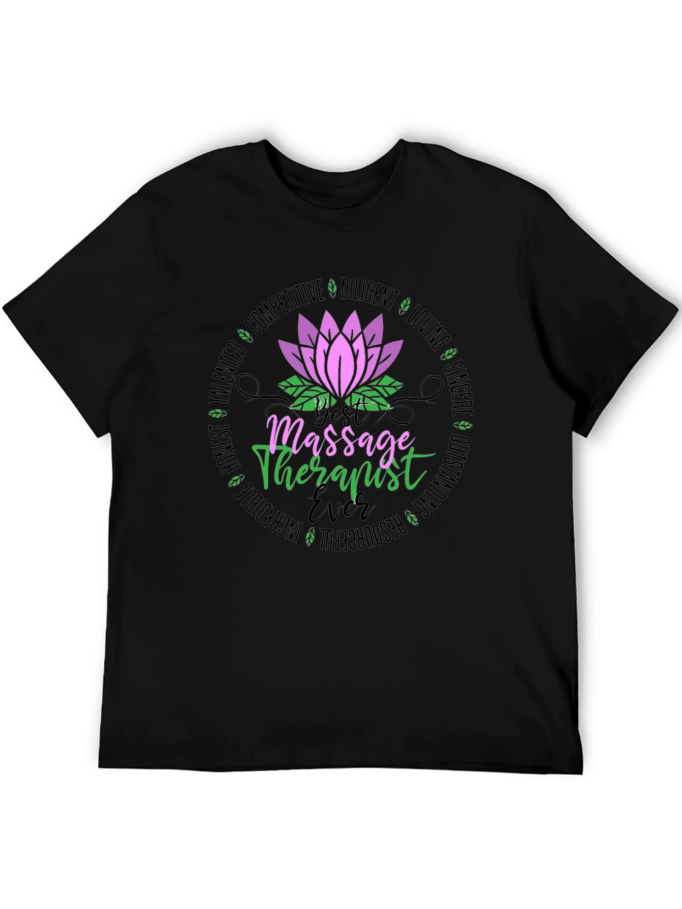 Massage Therapist Ever T-Shirt - Lotus Design Black Tee