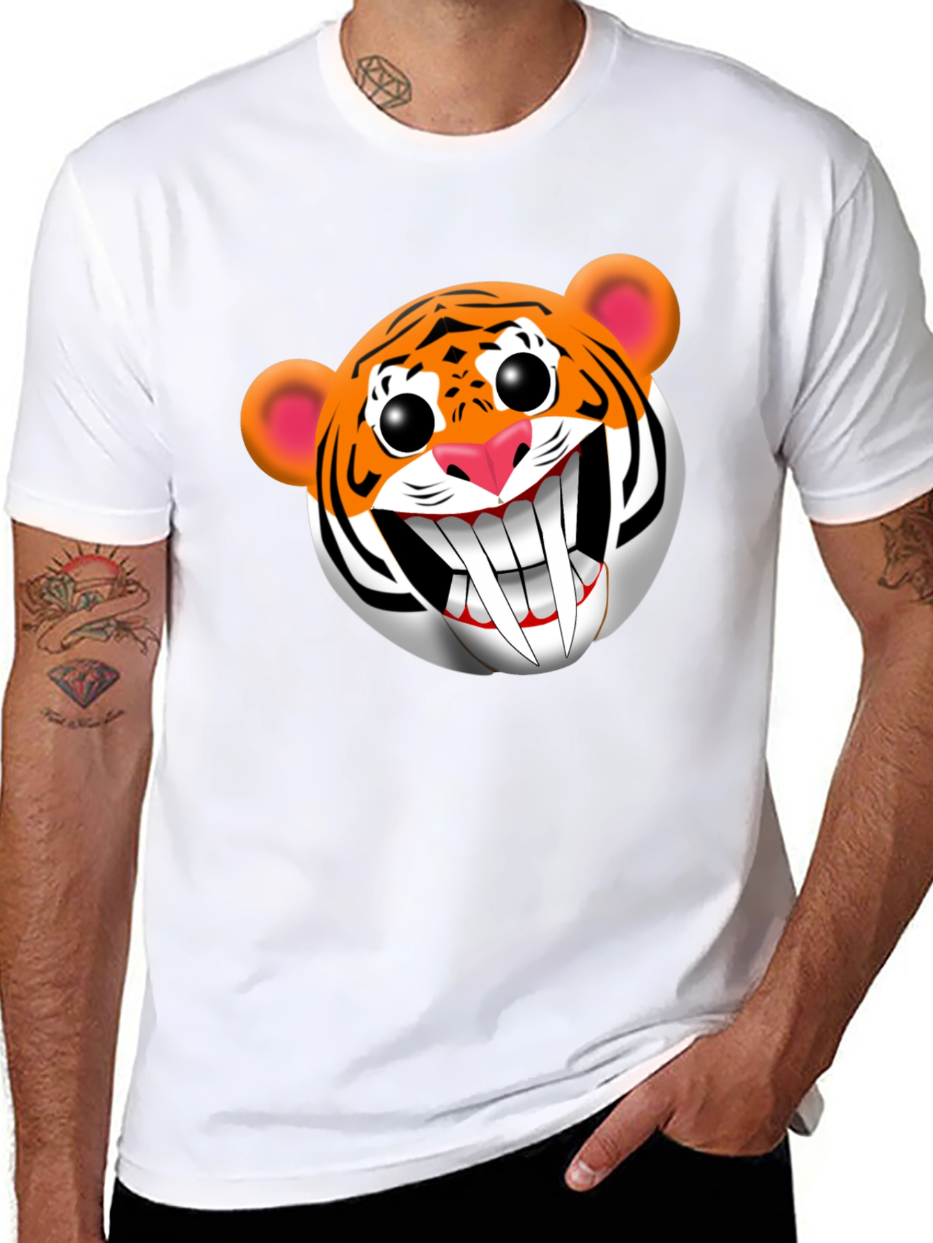 Cartoon Tiger Graphic Tee - Funky Black T-Shirt