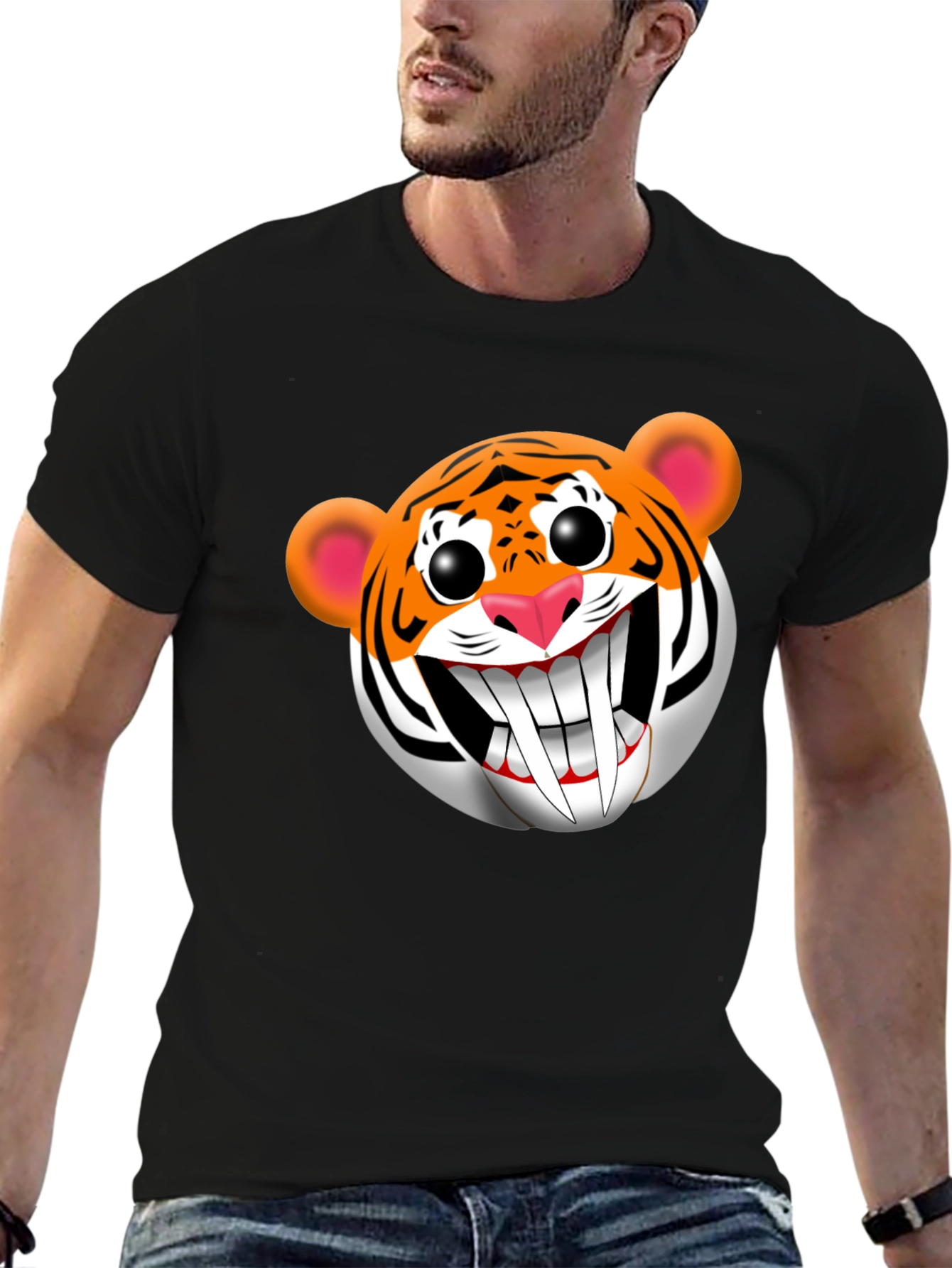 Cartoon Tiger Graphic Tee - Funky Black T-Shirt