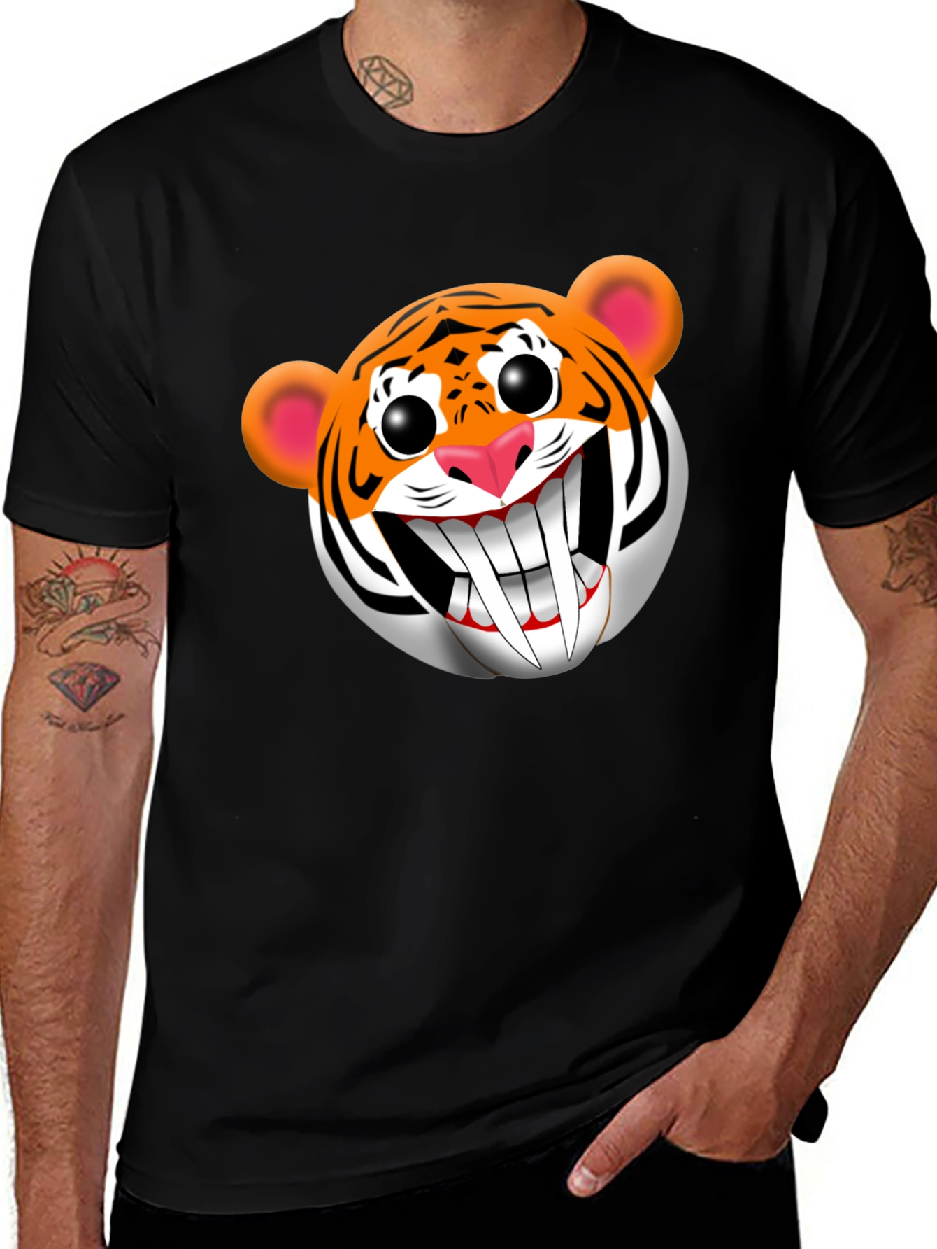 Cartoon Tiger Graphic Tee - Funky Black T-Shirt
