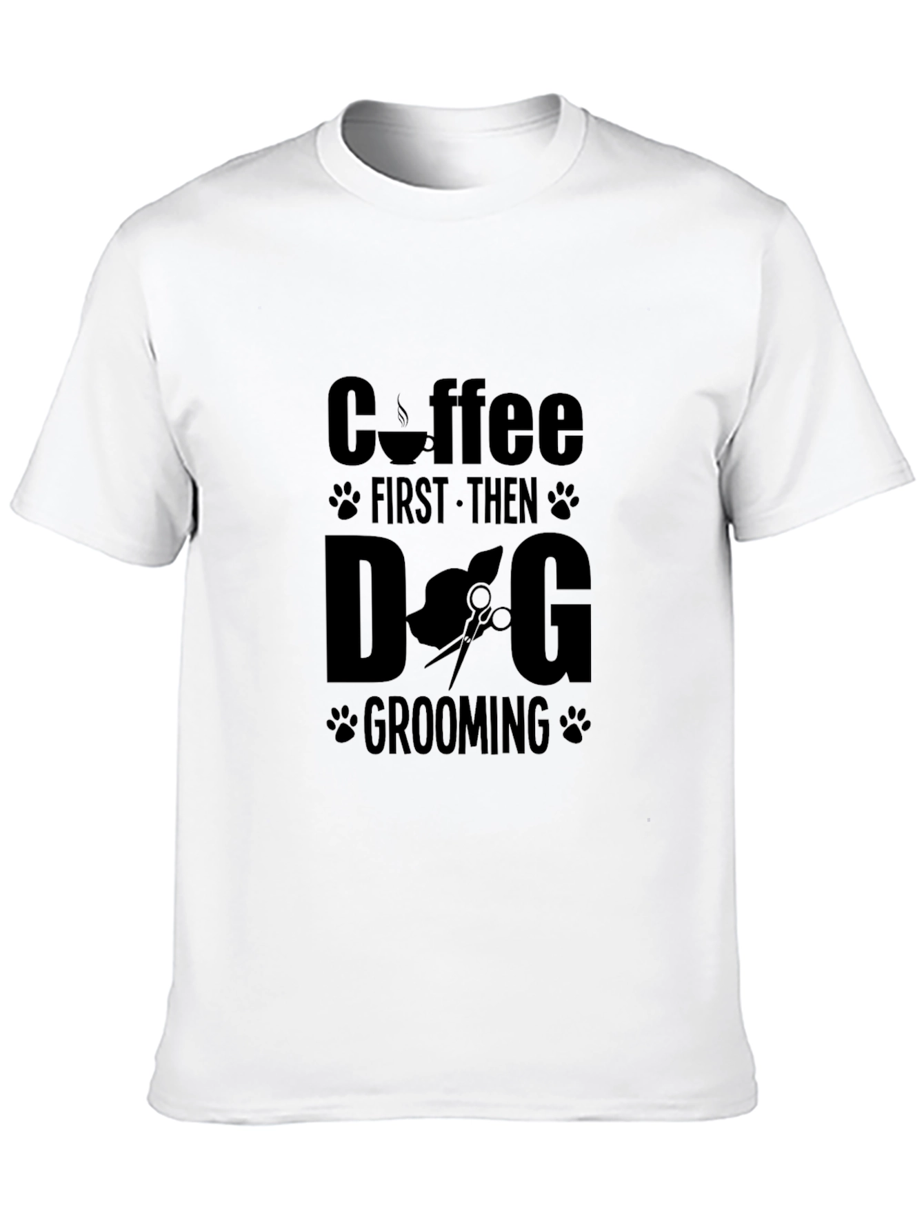 Coffee First Then Dog Grooming Black T-Shirt