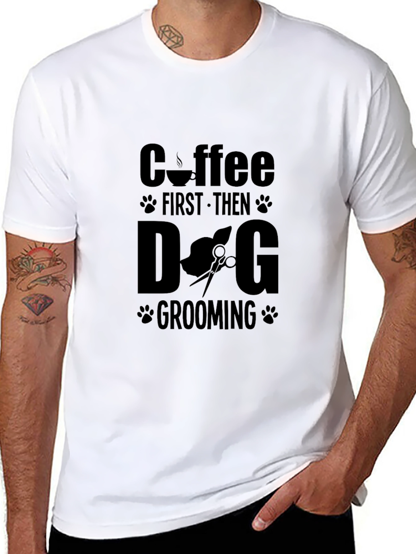 Coffee First Then Dog Grooming Black T-Shirt