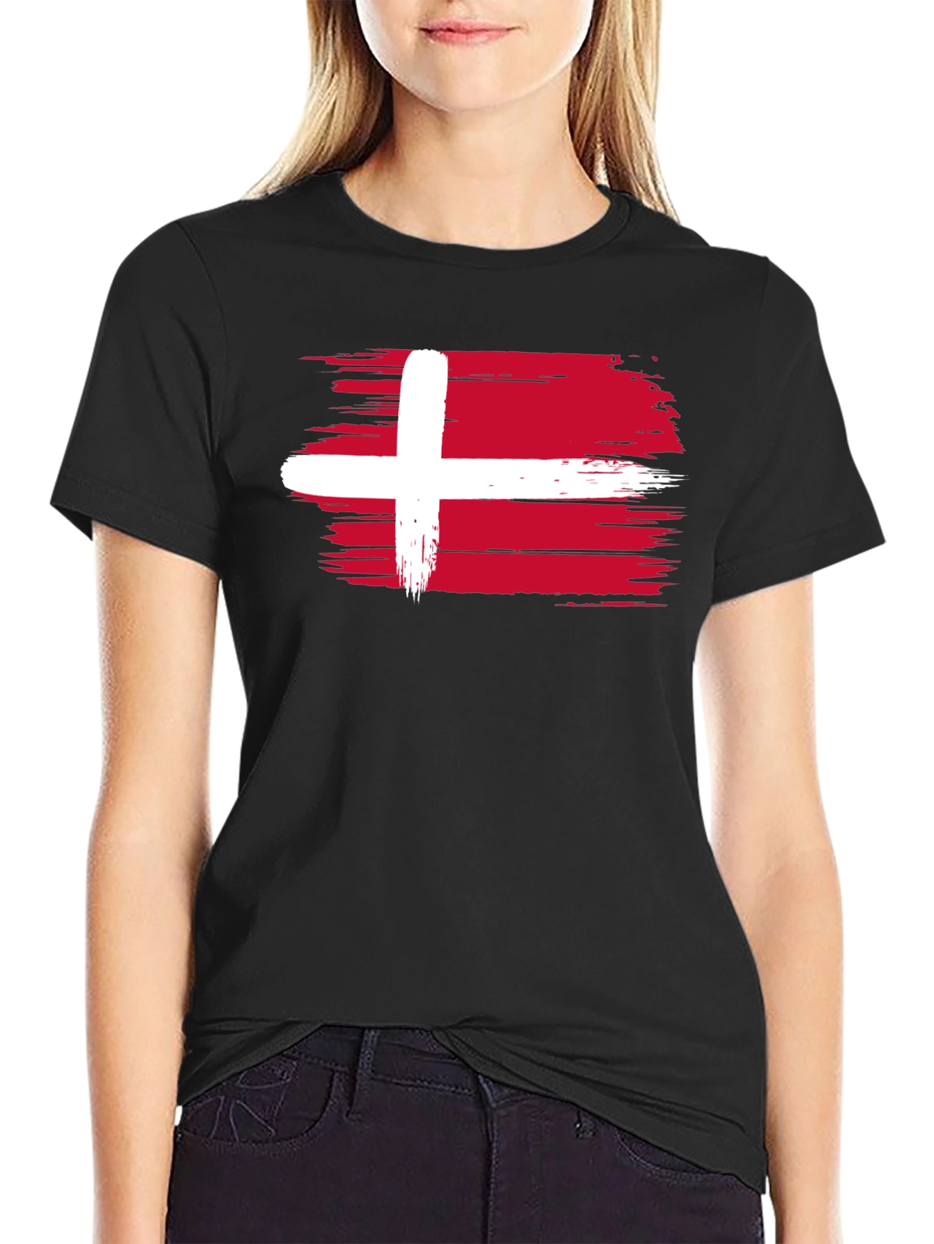 Denmark Flag T-Shirt - Black Crew Neck Tee