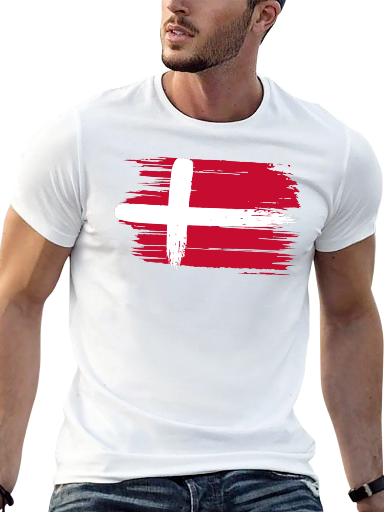 Denmark Flag T-Shirt - Black Crew Neck Tee