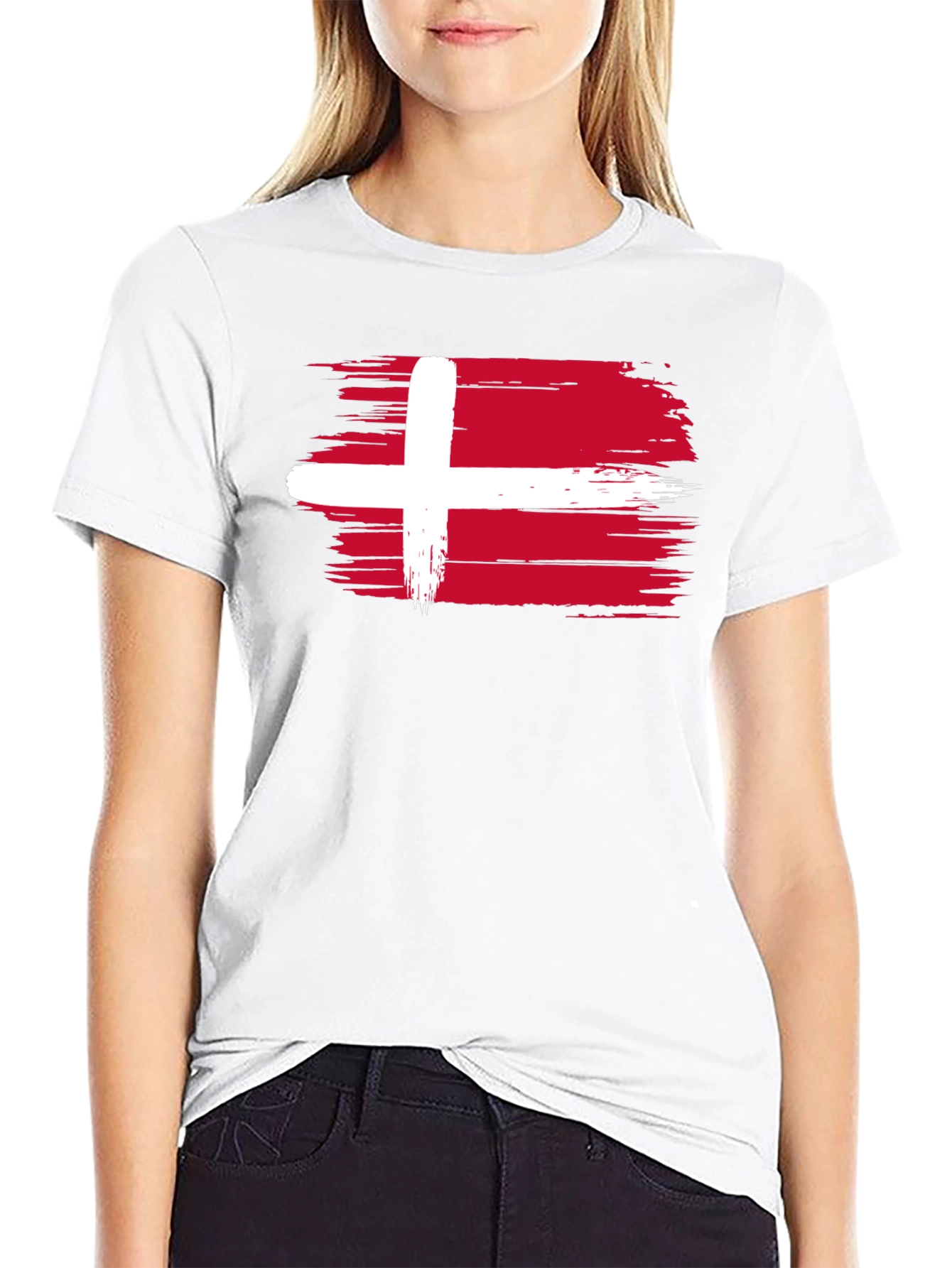 Denmark Flag T-Shirt - Black Crew Neck Tee