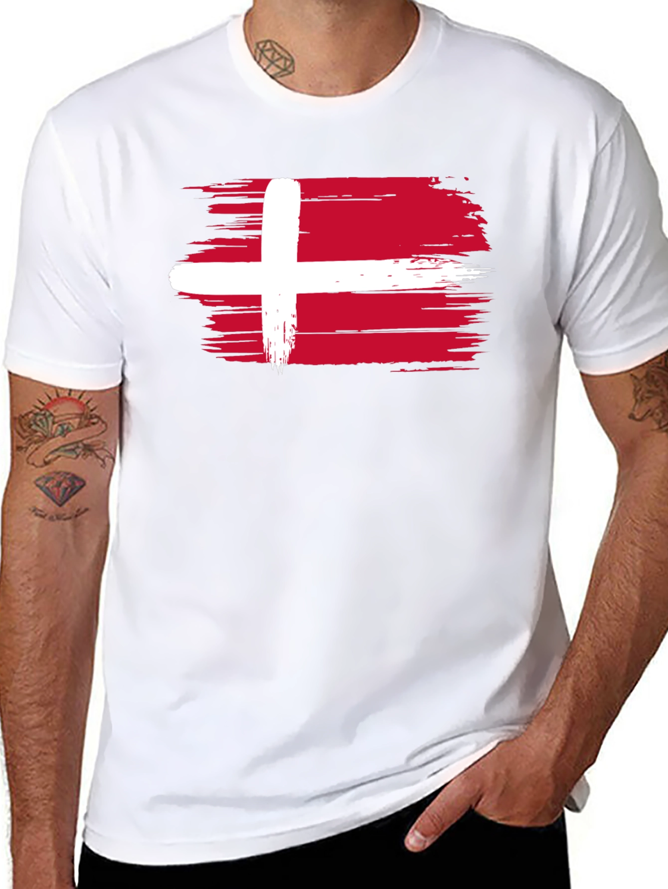 Denmark Flag T-Shirt - Black Crew Neck Tee