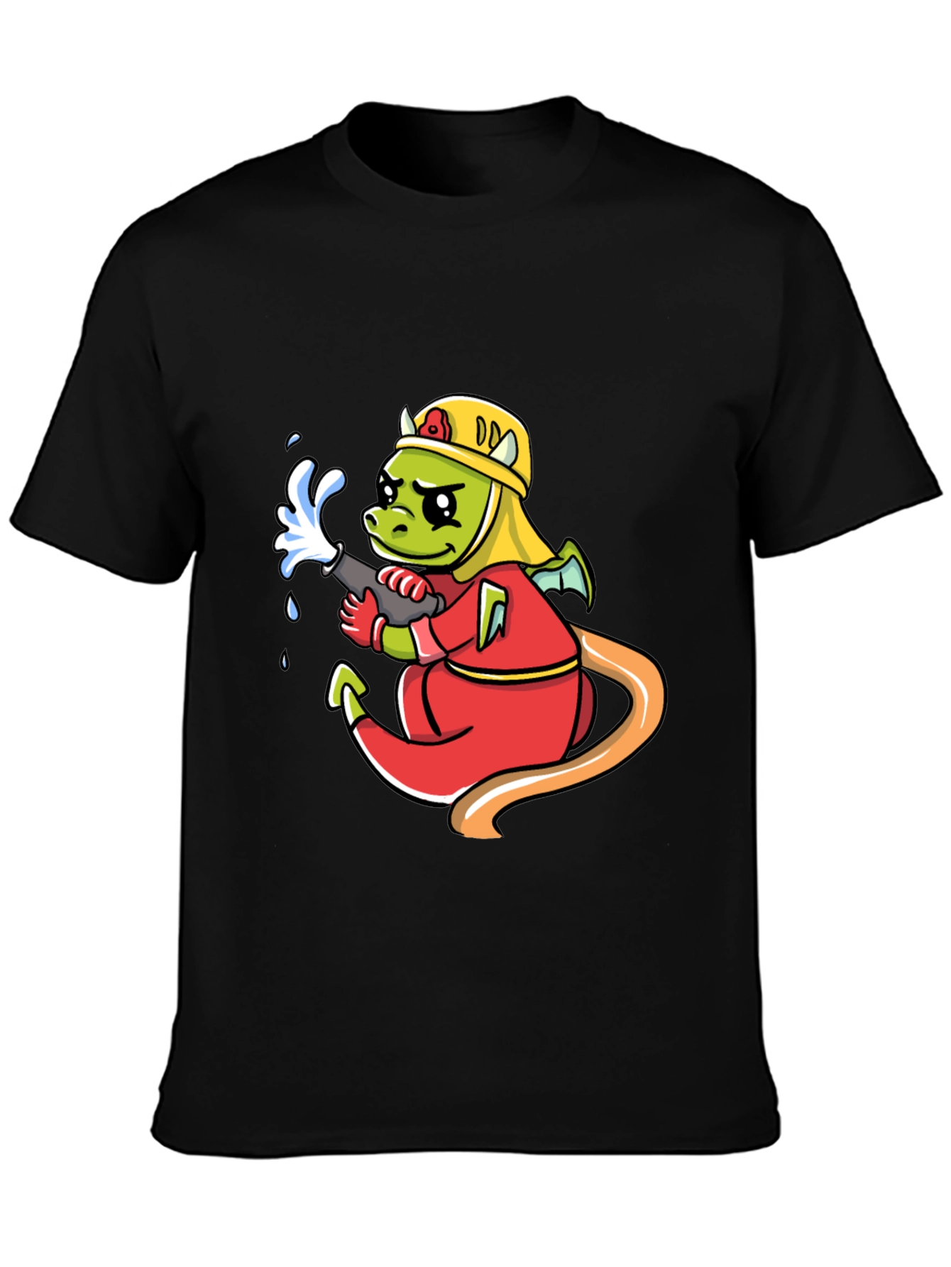 Cartoon Dragon Firefighter Graphic T-Shirt