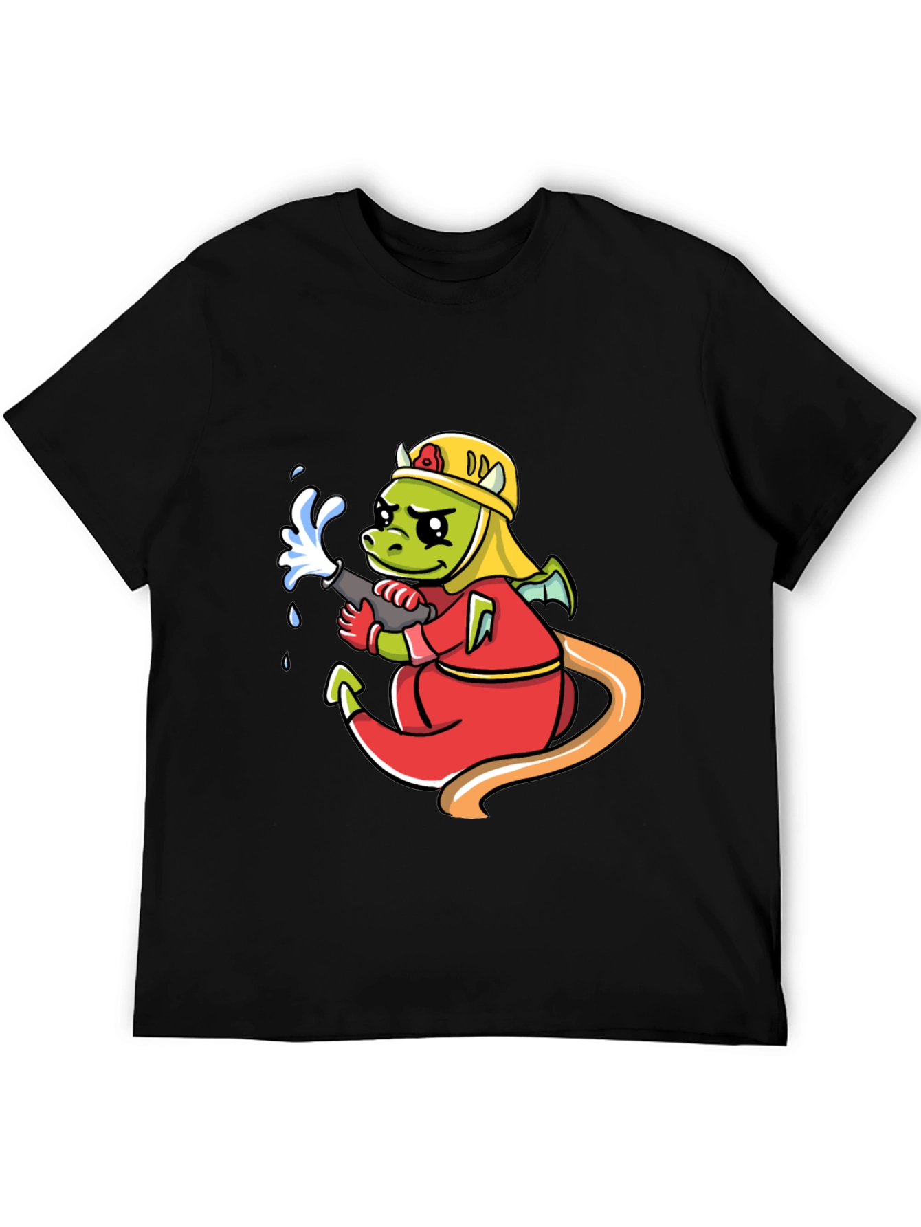 Cartoon Dragon Firefighter Graphic T-Shirt