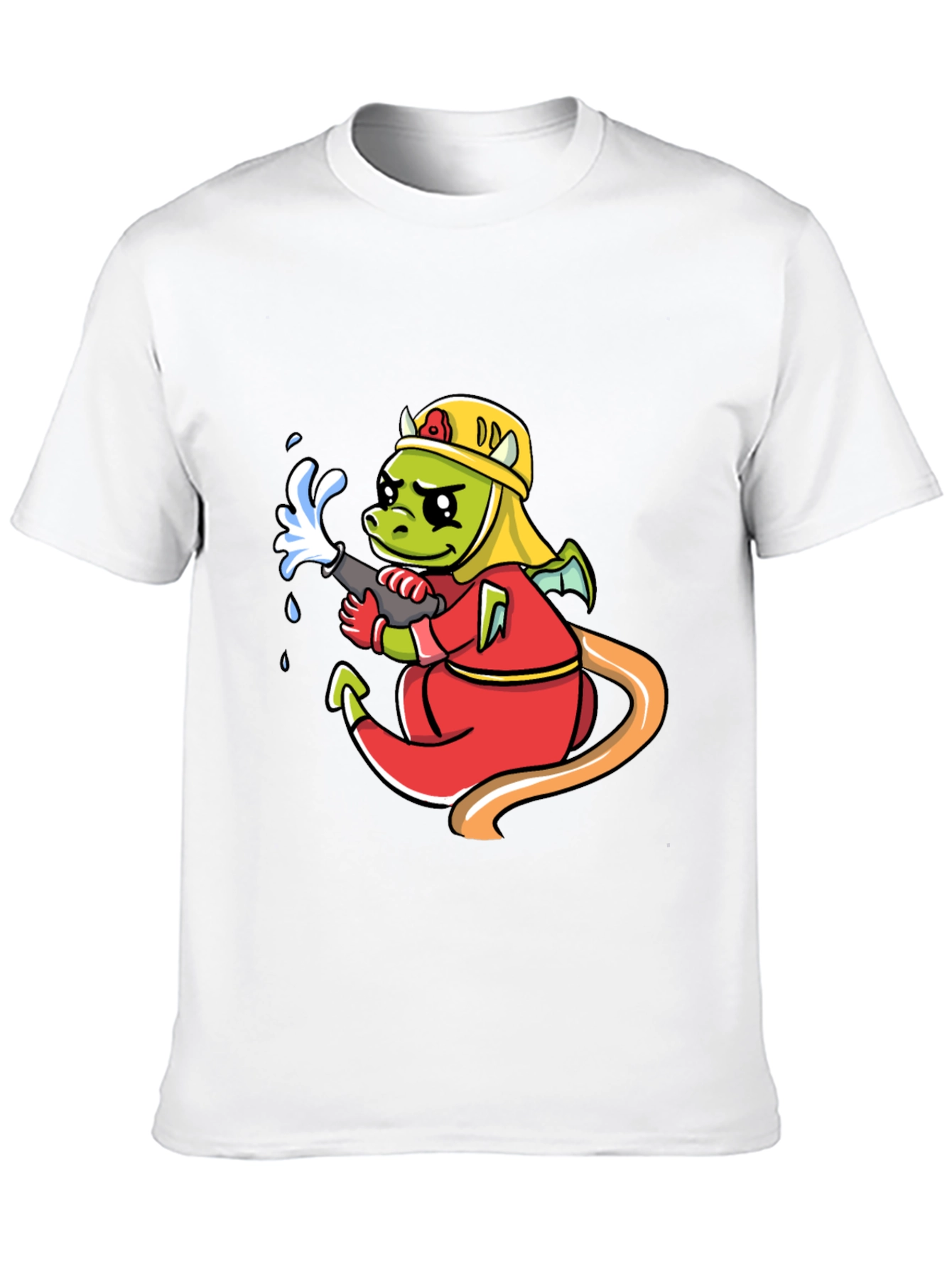 Cartoon Dragon Firefighter Graphic T-Shirt