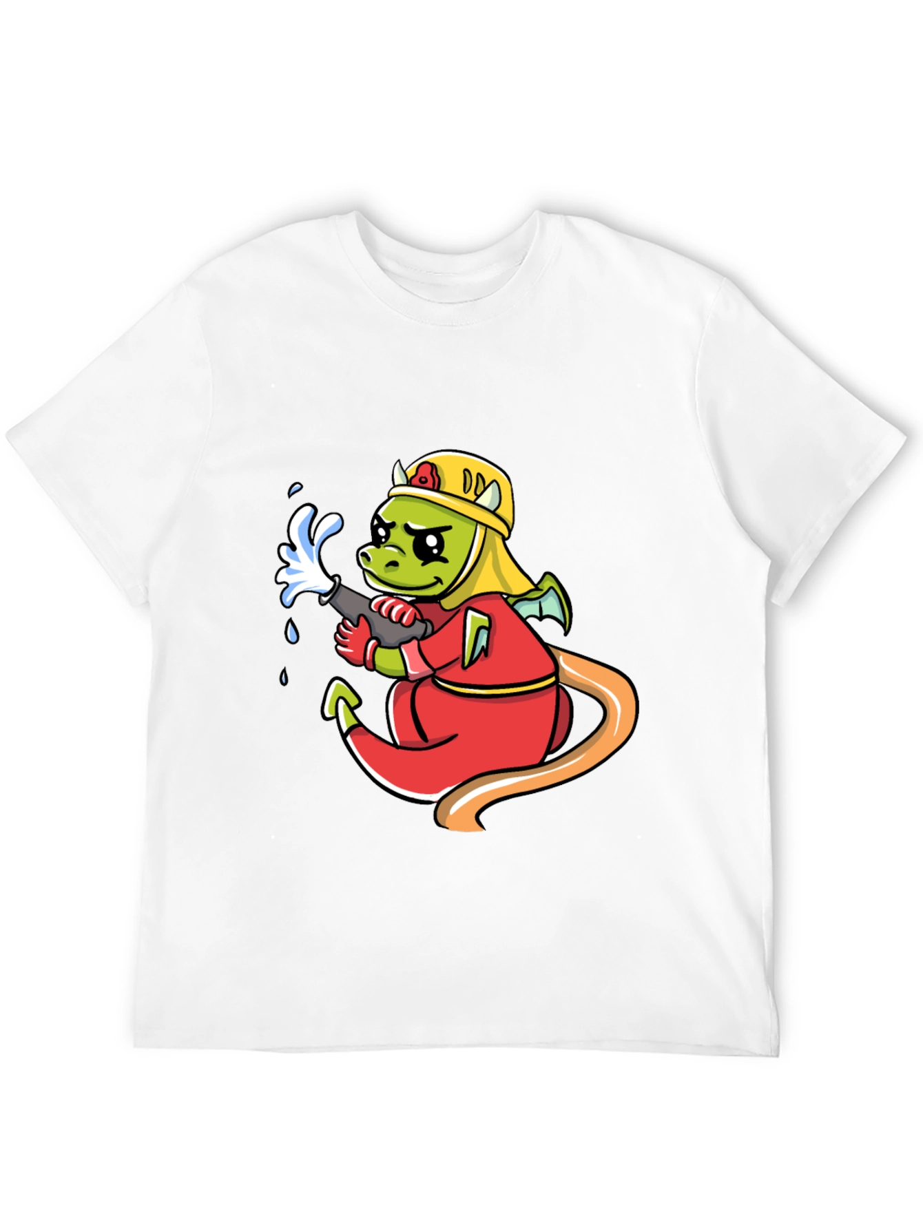 Cartoon Dragon Firefighter Graphic T-Shirt
