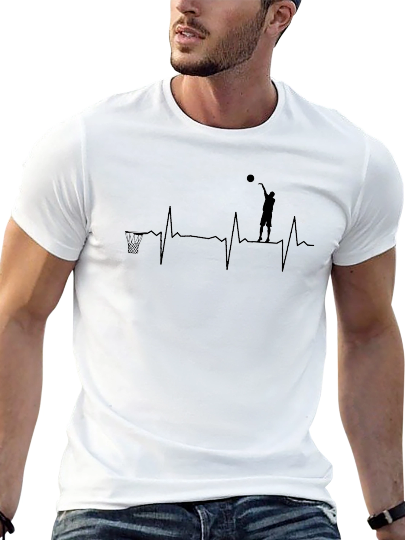 Basketball Heartbeat Black T-Shirt