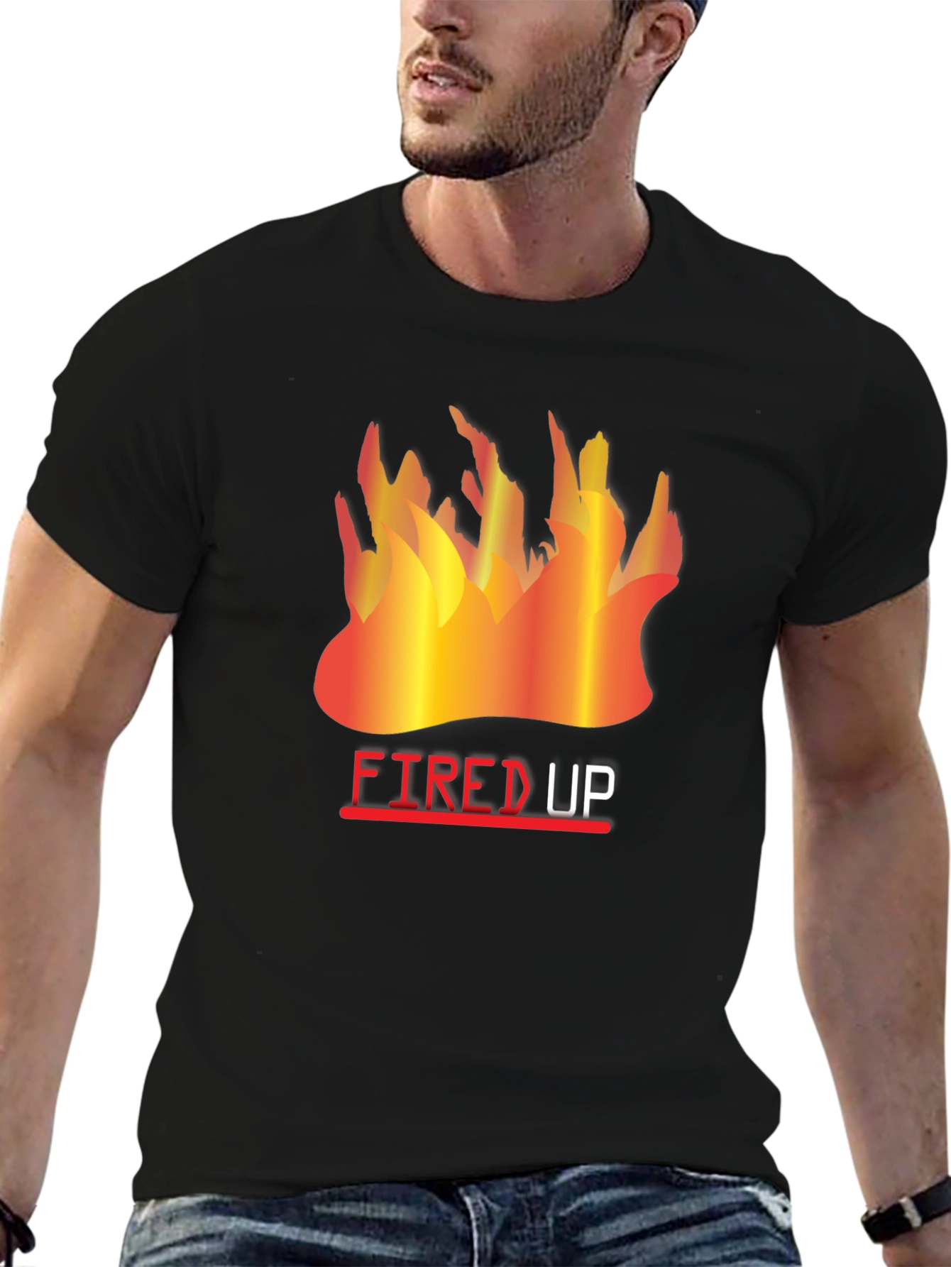 Fired Up Graphic Tee - Black Cotton T-Shirt