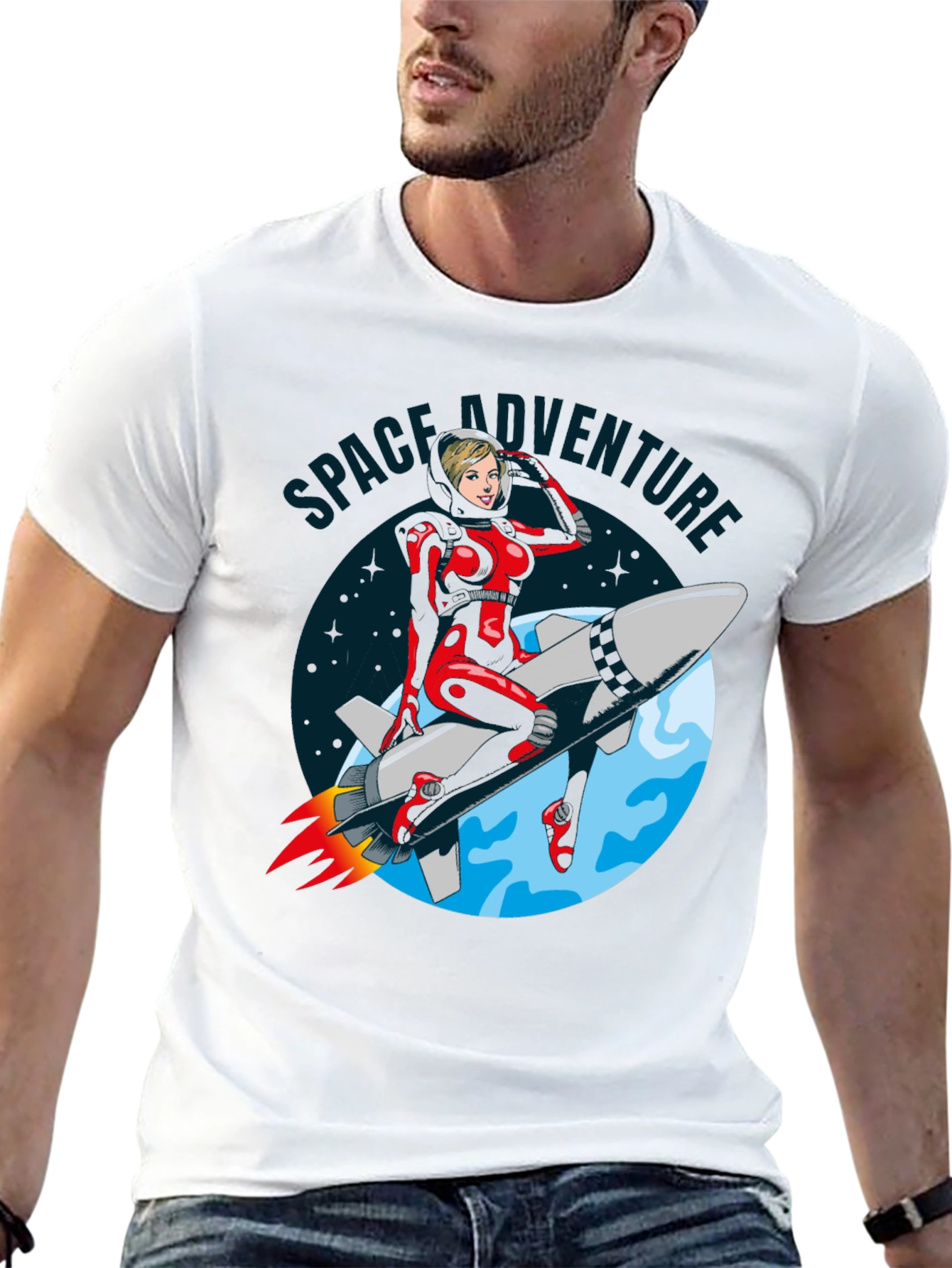 Space Adventure T-Shirt Retro Rocket Girl