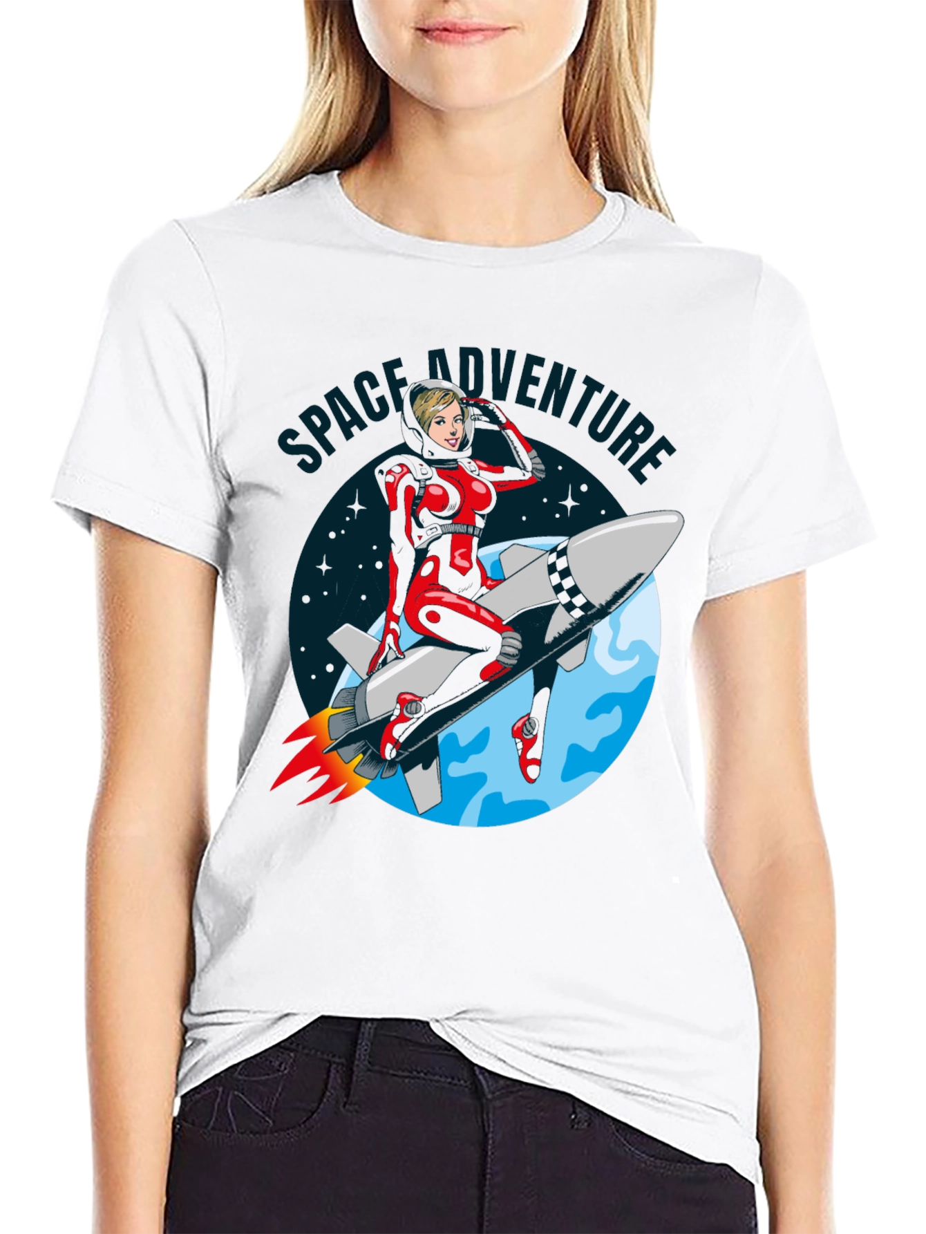 Space Adventure T-Shirt Retro Rocket Girl