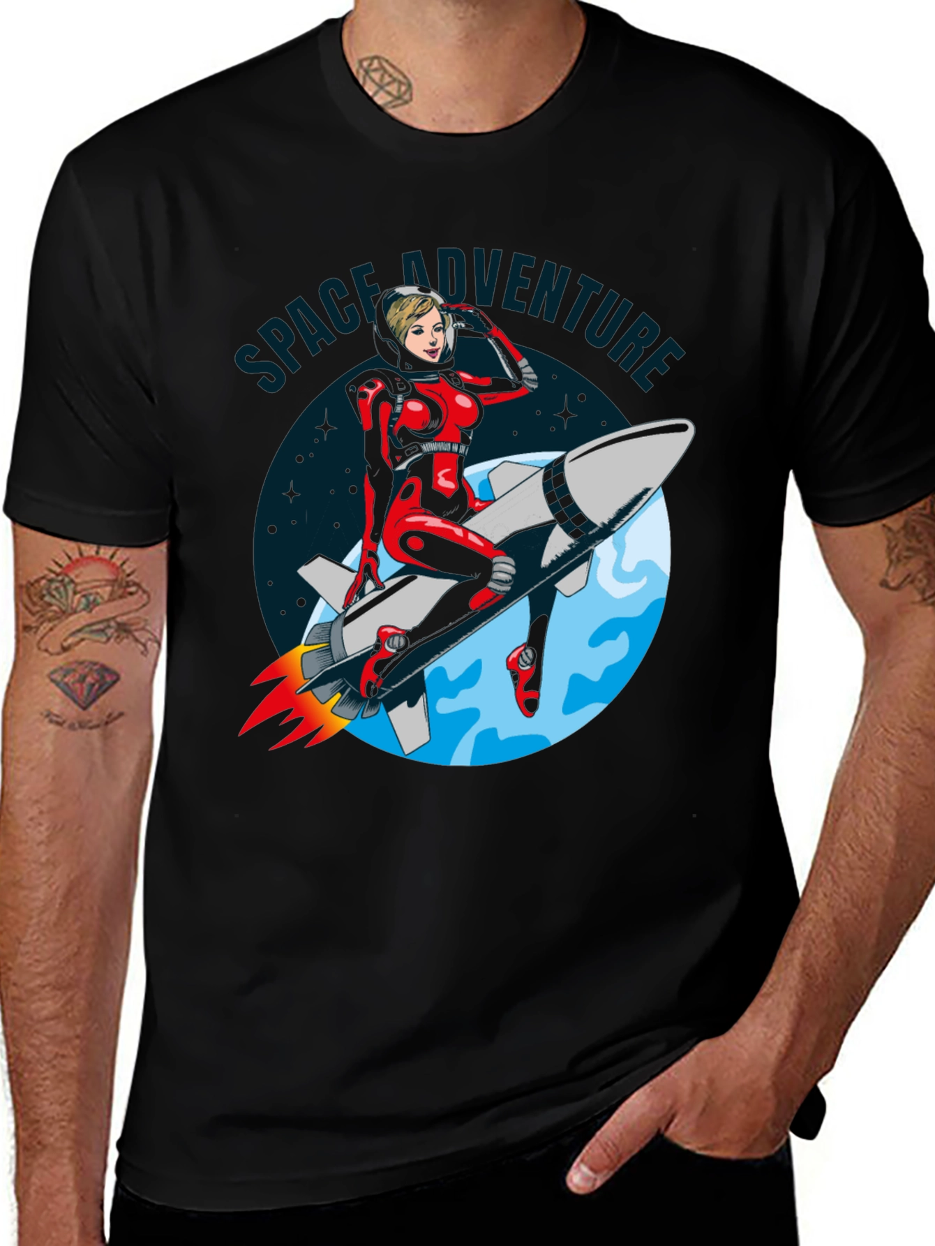 Space Adventure T-Shirt Retro Rocket Girl