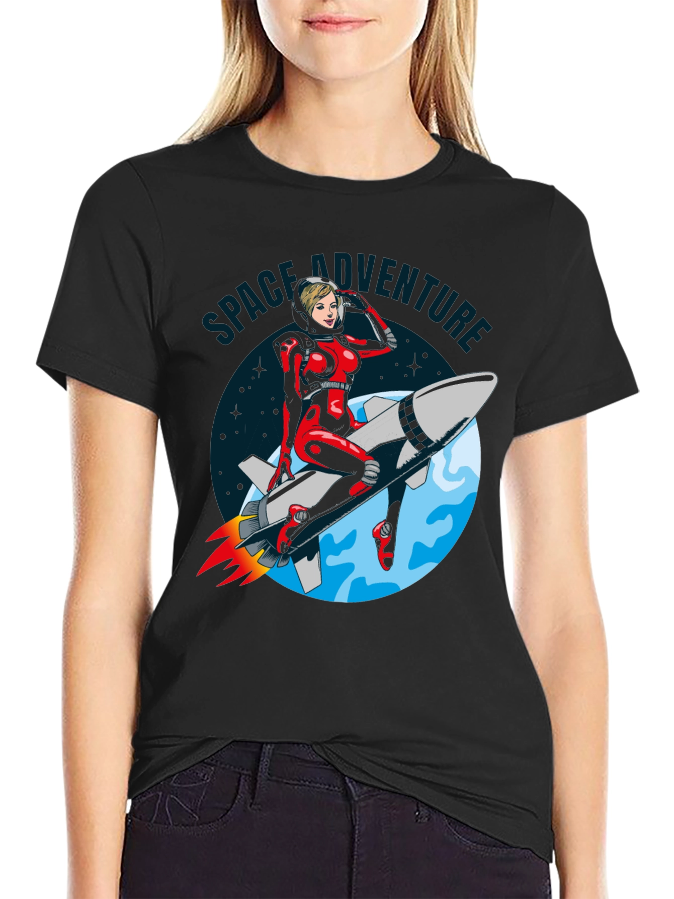 Space Adventure T-Shirt Retro Rocket Girl