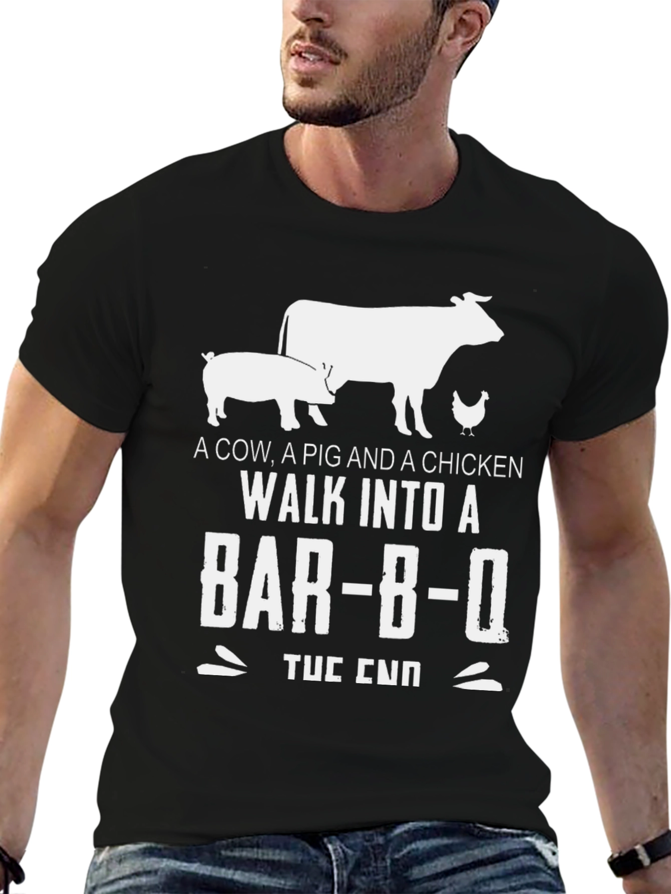 Funny BBQ T-Shirt - Cow Pig Chicken Barbecue Joke