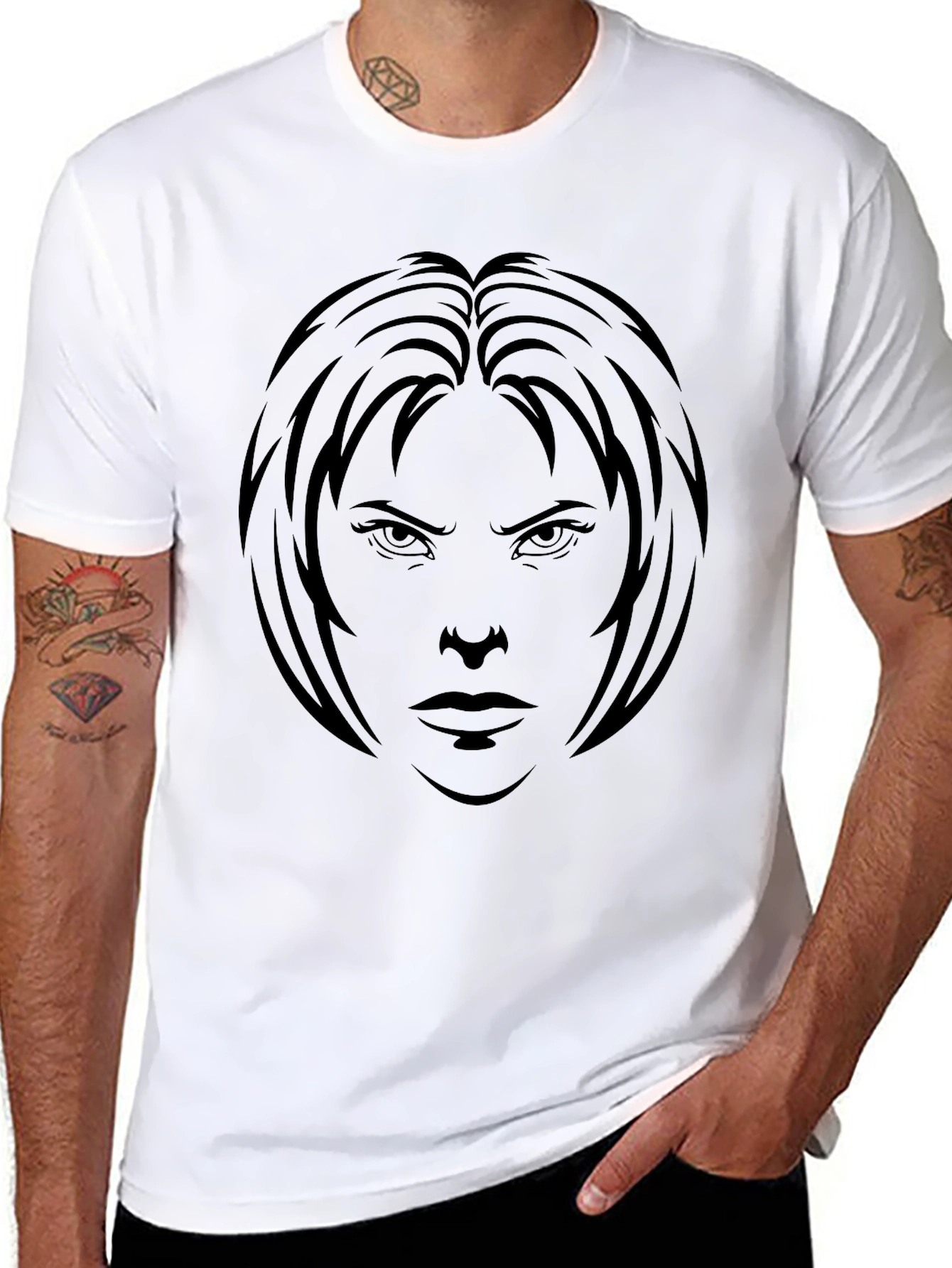 Edgy Graphic Tee - Womans Face Silhouette T-Shirt