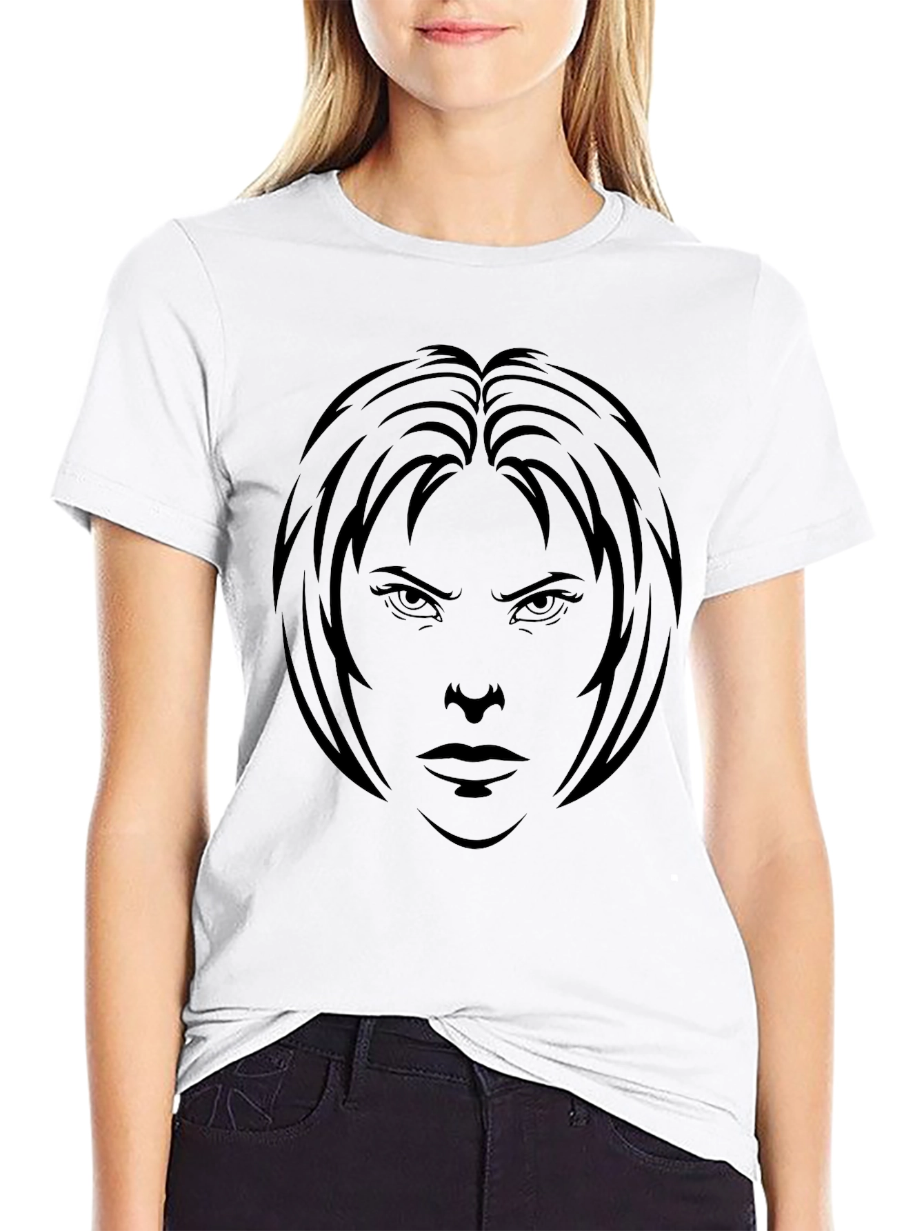 Edgy Graphic Tee - Womans Face Silhouette T-Shirt