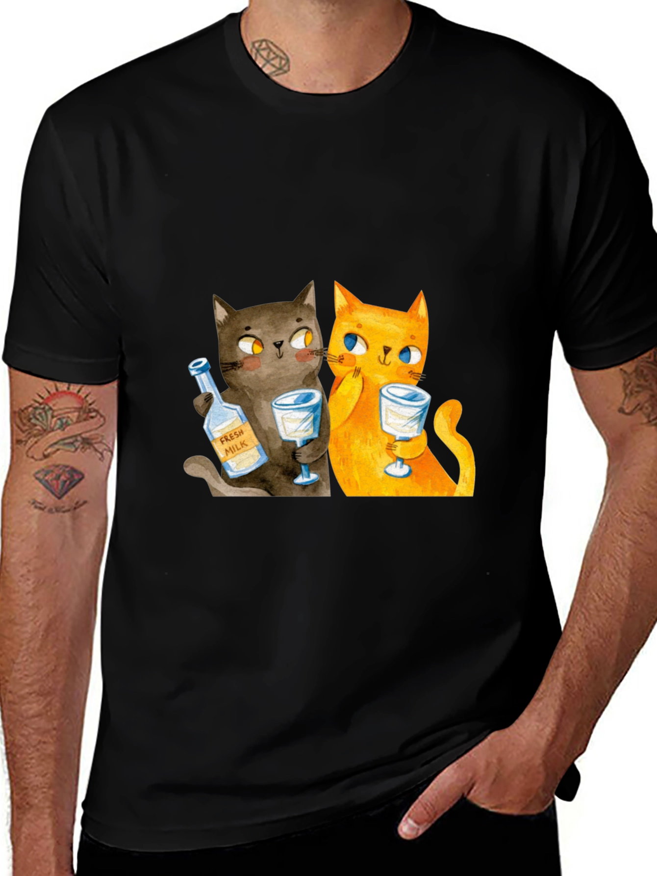 Cat Lover Tee: Cartoon Cats Drinking Milk T-Shirt