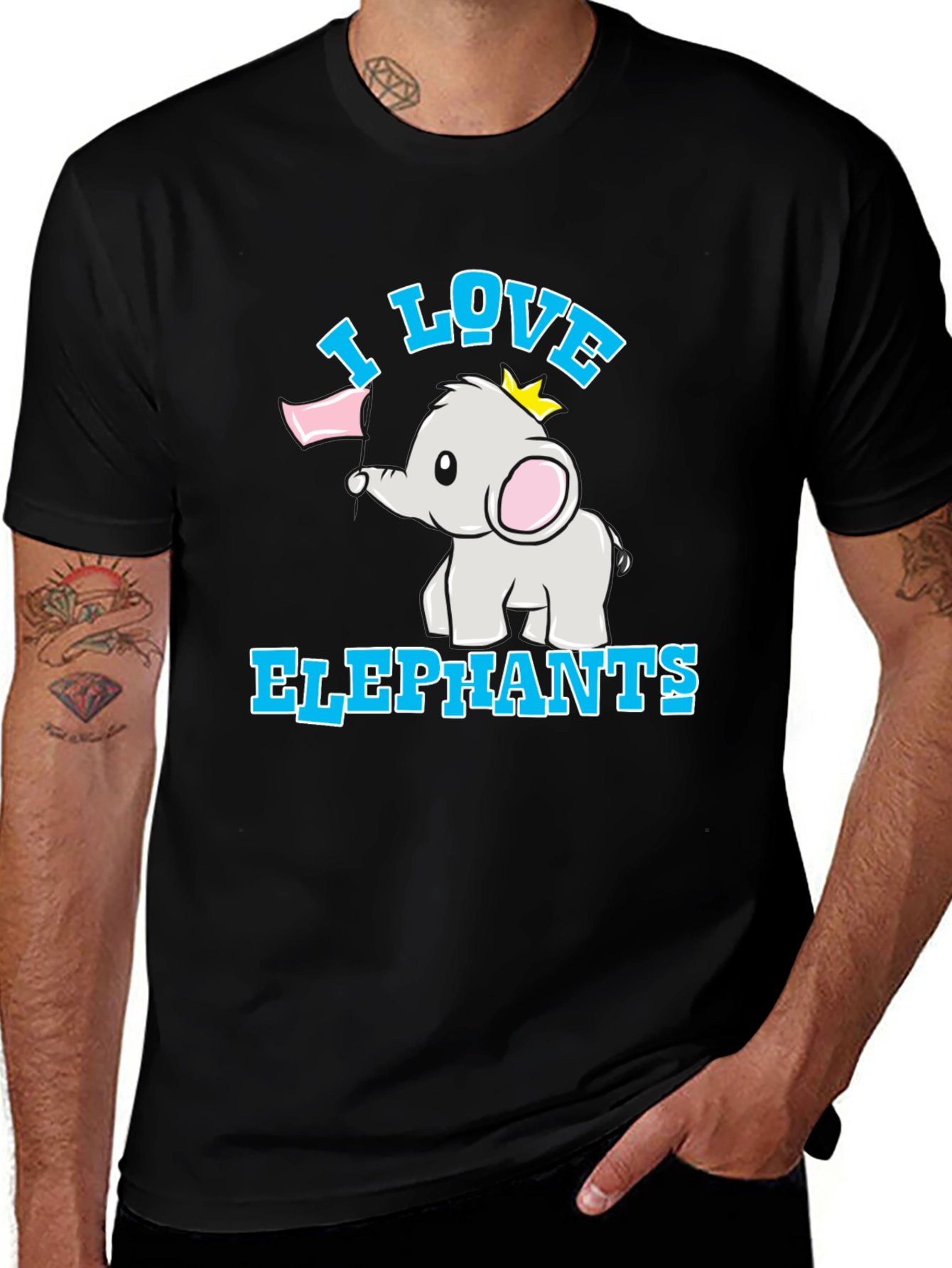 I Love Elephants Black T-Shirt