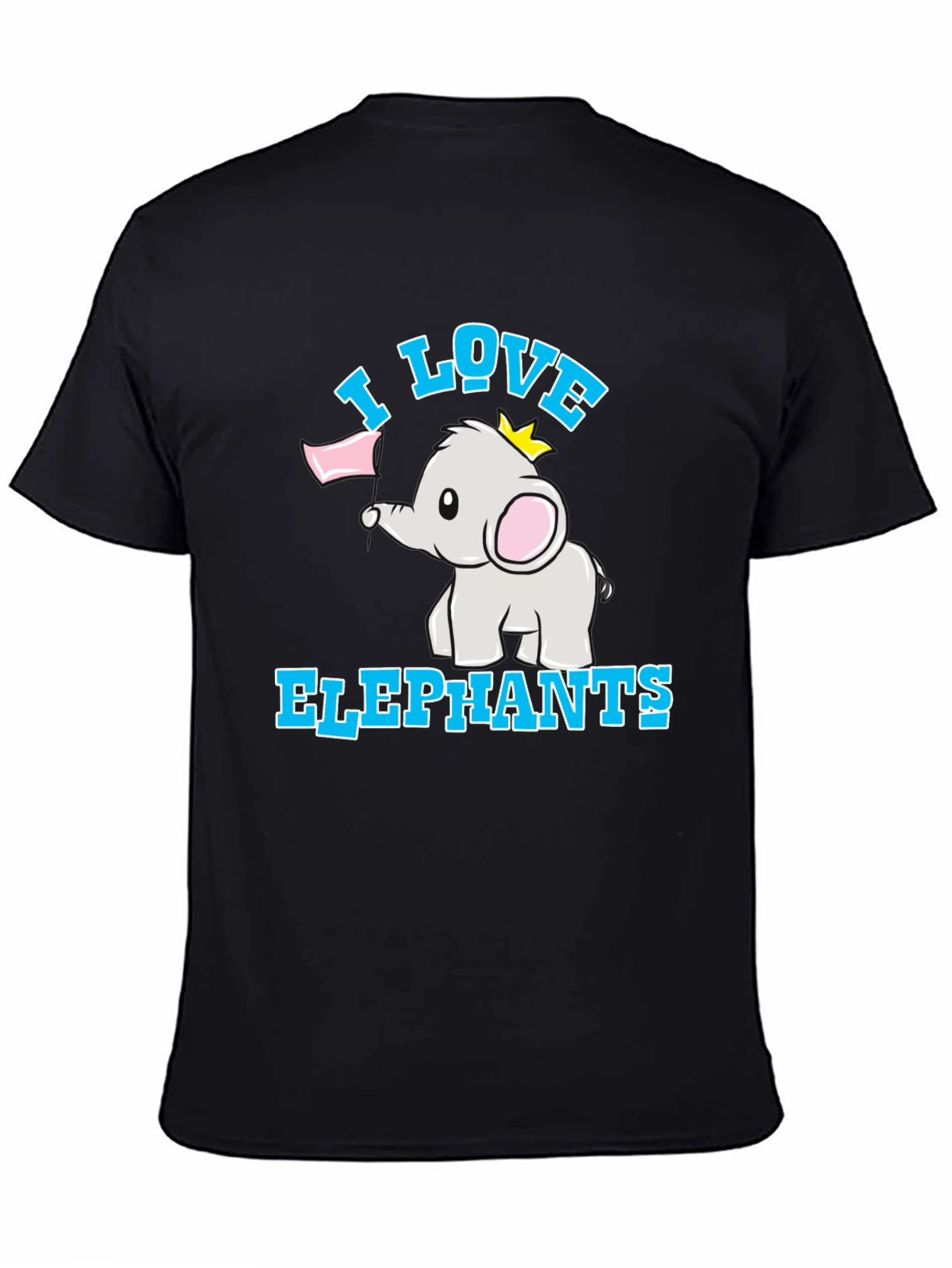 I Love Elephants Black T-Shirt