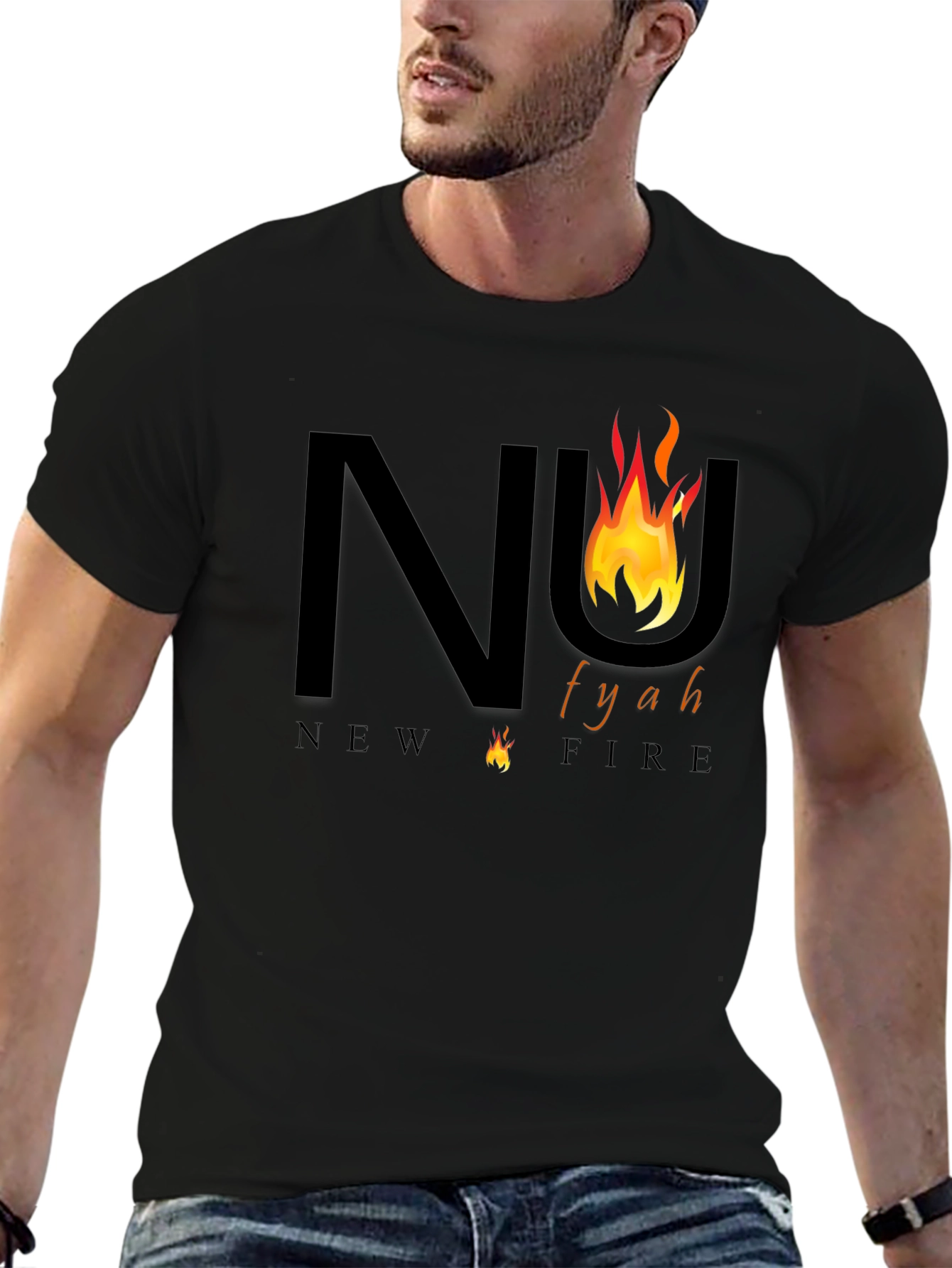 New Fyah T-Shirt - Black Tee with Fiery Design
