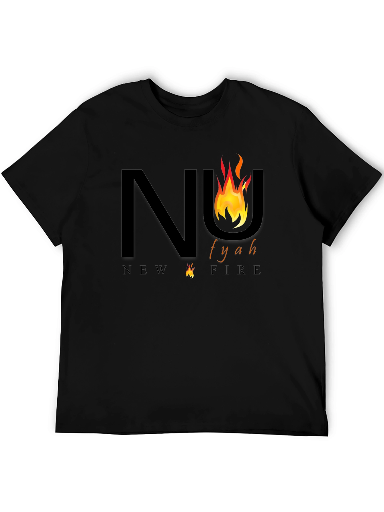 New Fyah T-Shirt - Black Tee with Fiery Design