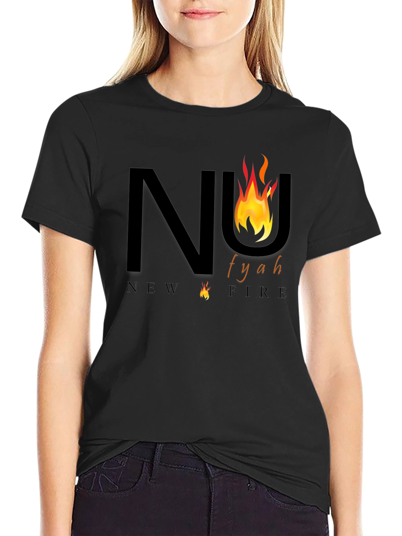 New Fyah T-Shirt - Black Tee with Fiery Design
