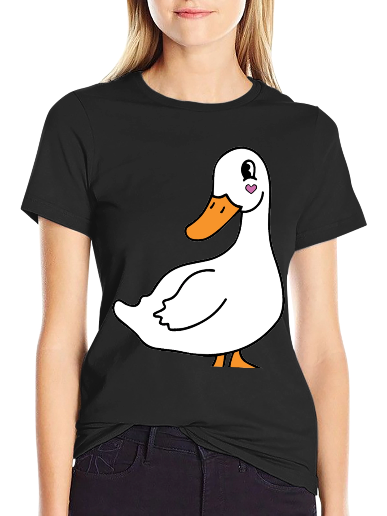 Cute Duck Graphic Tee - Black Cotton T-Shirt