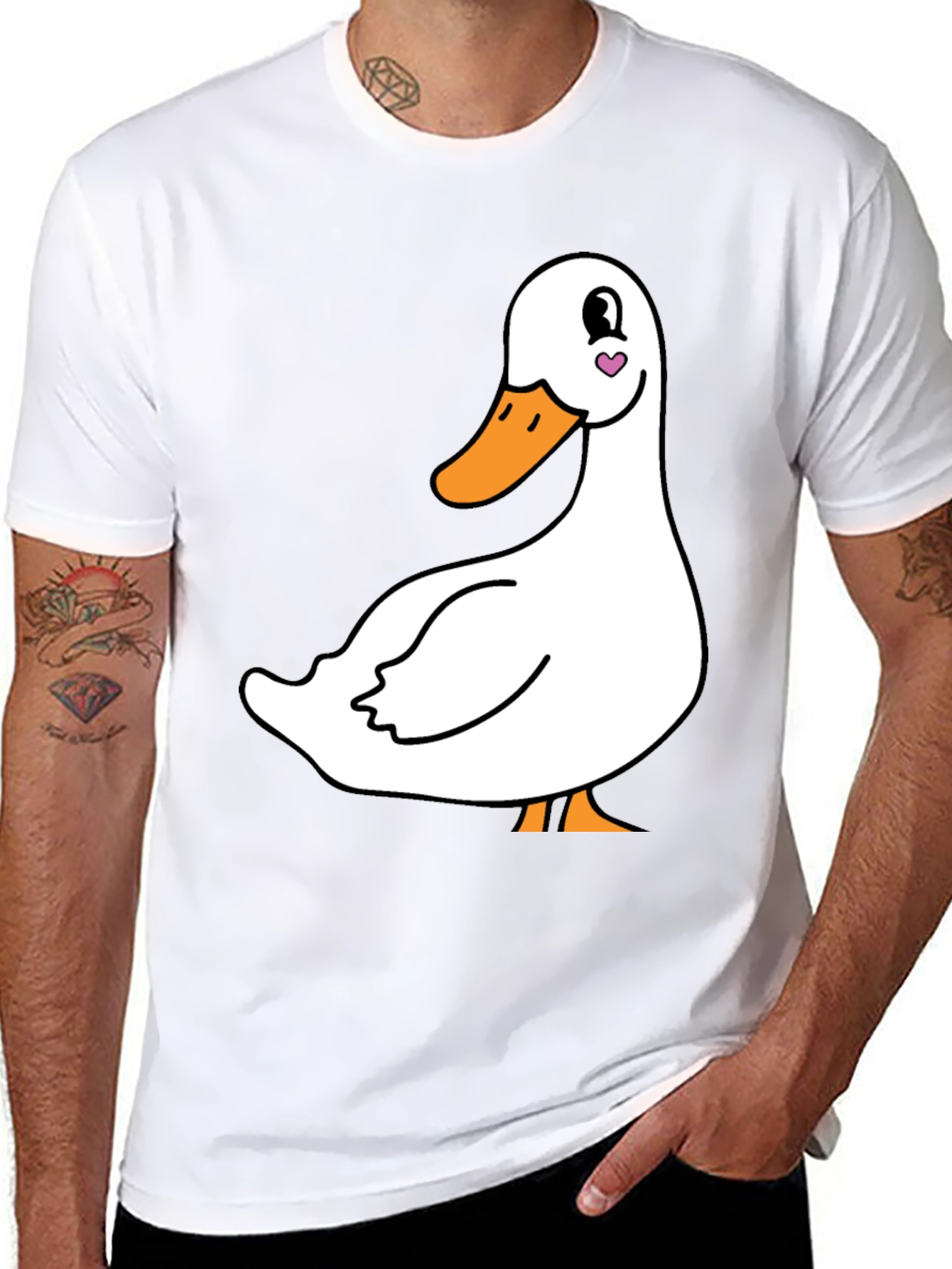 Cute Duck Graphic Tee - Black Cotton T-Shirt