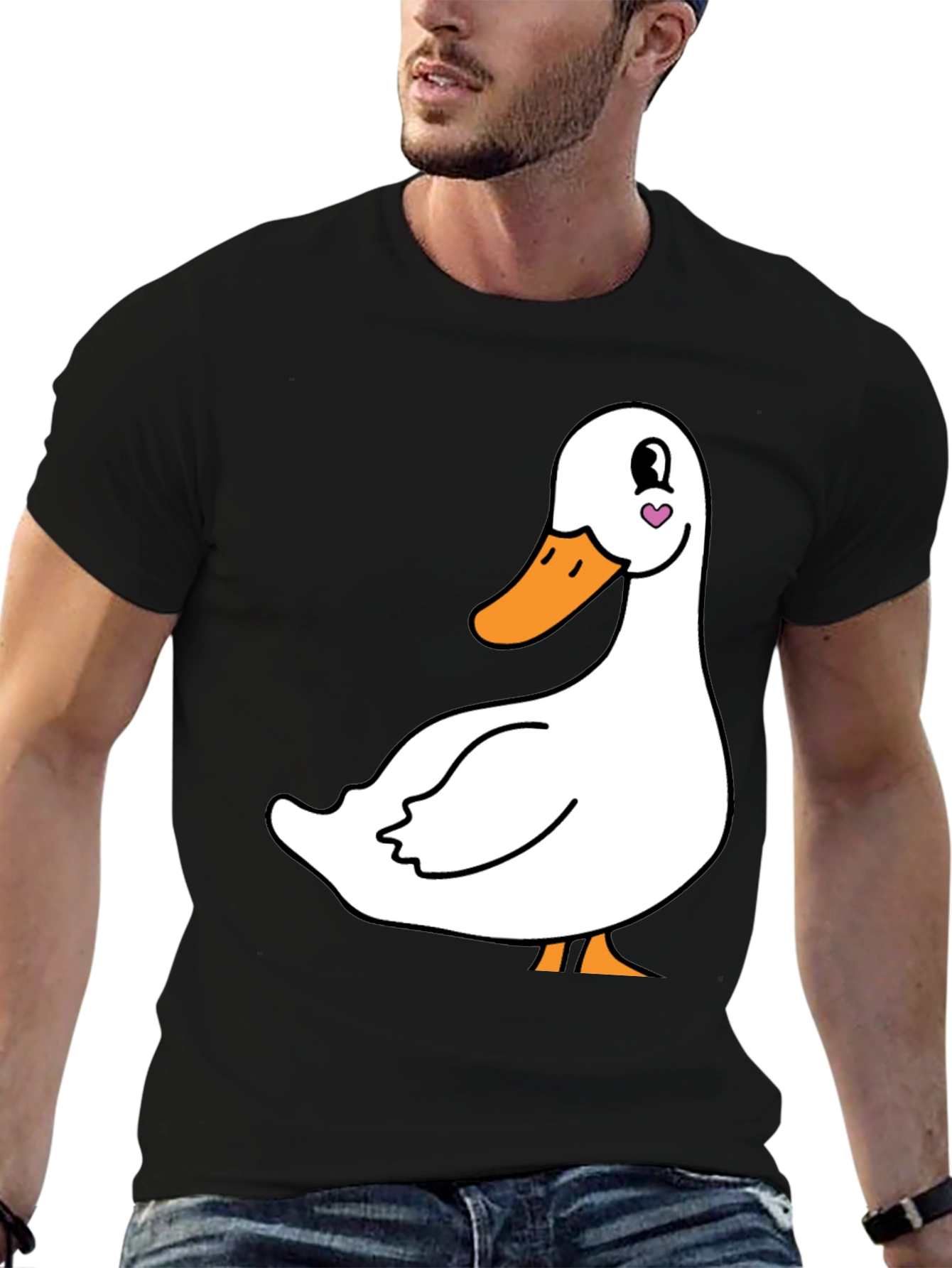 Cute Duck Graphic Tee - Black Cotton T-Shirt